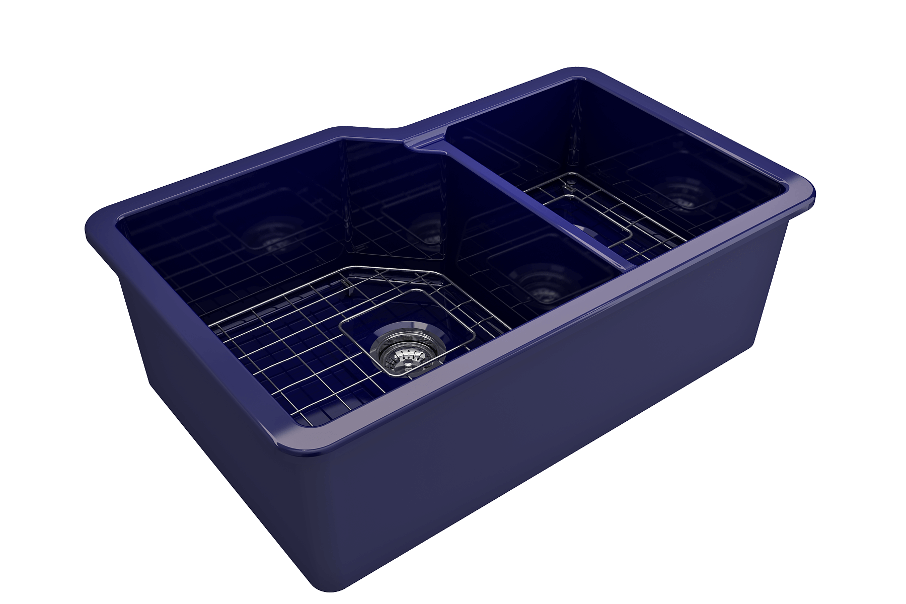 Alternate Image for BOCCHI Sotto 33" Dual Mount Fireclay Kitchen Sink with Accessories, 60/40 Double Bowl, Sapphire Blue, 1506-010-0120