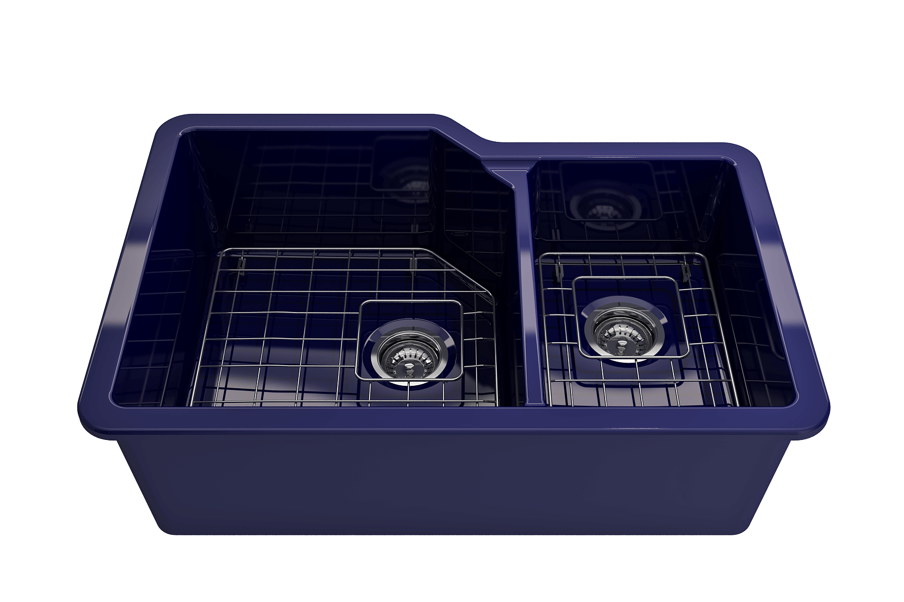 Alternate Image for BOCCHI Sotto 33" Dual Mount Fireclay Kitchen Sink with Accessories, 60/40 Double Bowl, Sapphire Blue, 1506-010-0120