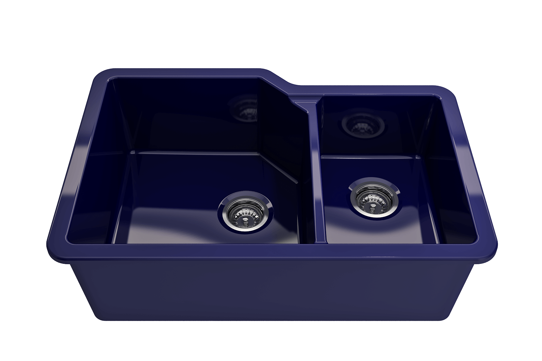 Alternate Image for BOCCHI Sotto 33" Dual Mount Fireclay Kitchen Sink with Accessories, 60/40 Double Bowl, Sapphire Blue, 1506-010-0120