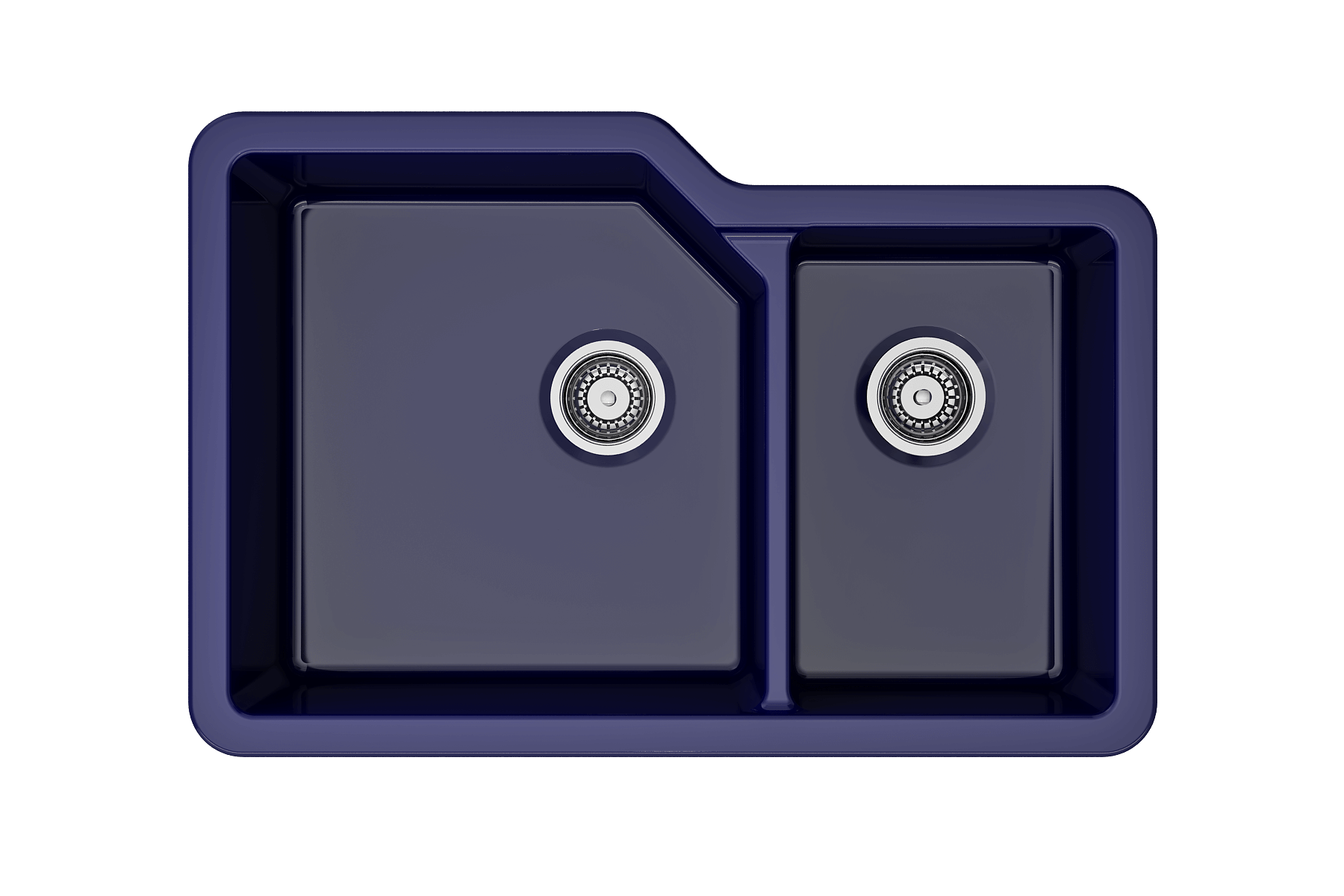 Alternate Image for BOCCHI Sotto 33" Dual Mount Fireclay Kitchen Sink with Accessories, 60/40 Double Bowl, Sapphire Blue, 1506-010-0120