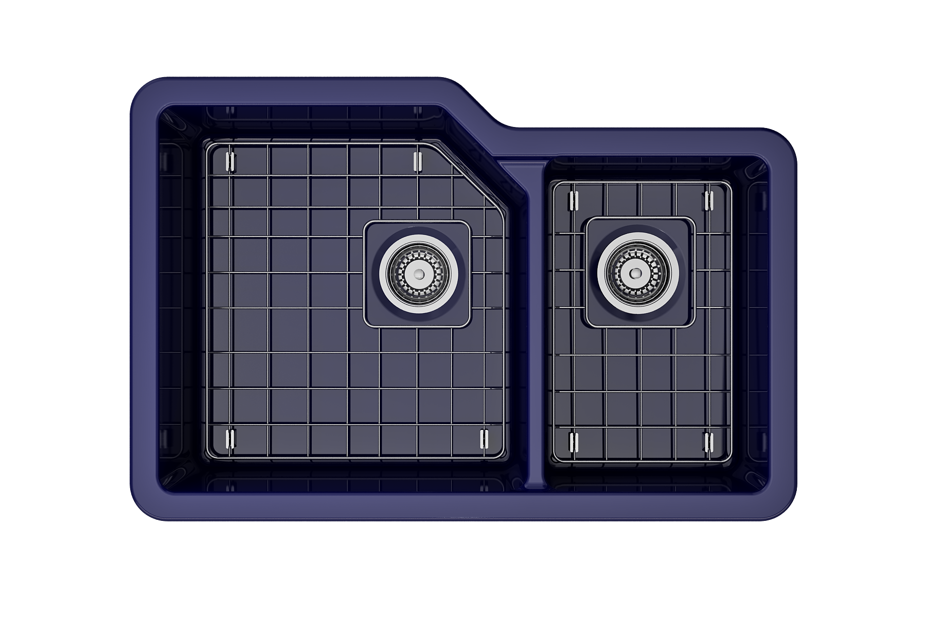 BOCCHI Sotto 33" Dual Mount Fireclay Kitchen Sink with Accessories, 60/40 Double Bowl, Sapphire Blue, 1506-010-0120