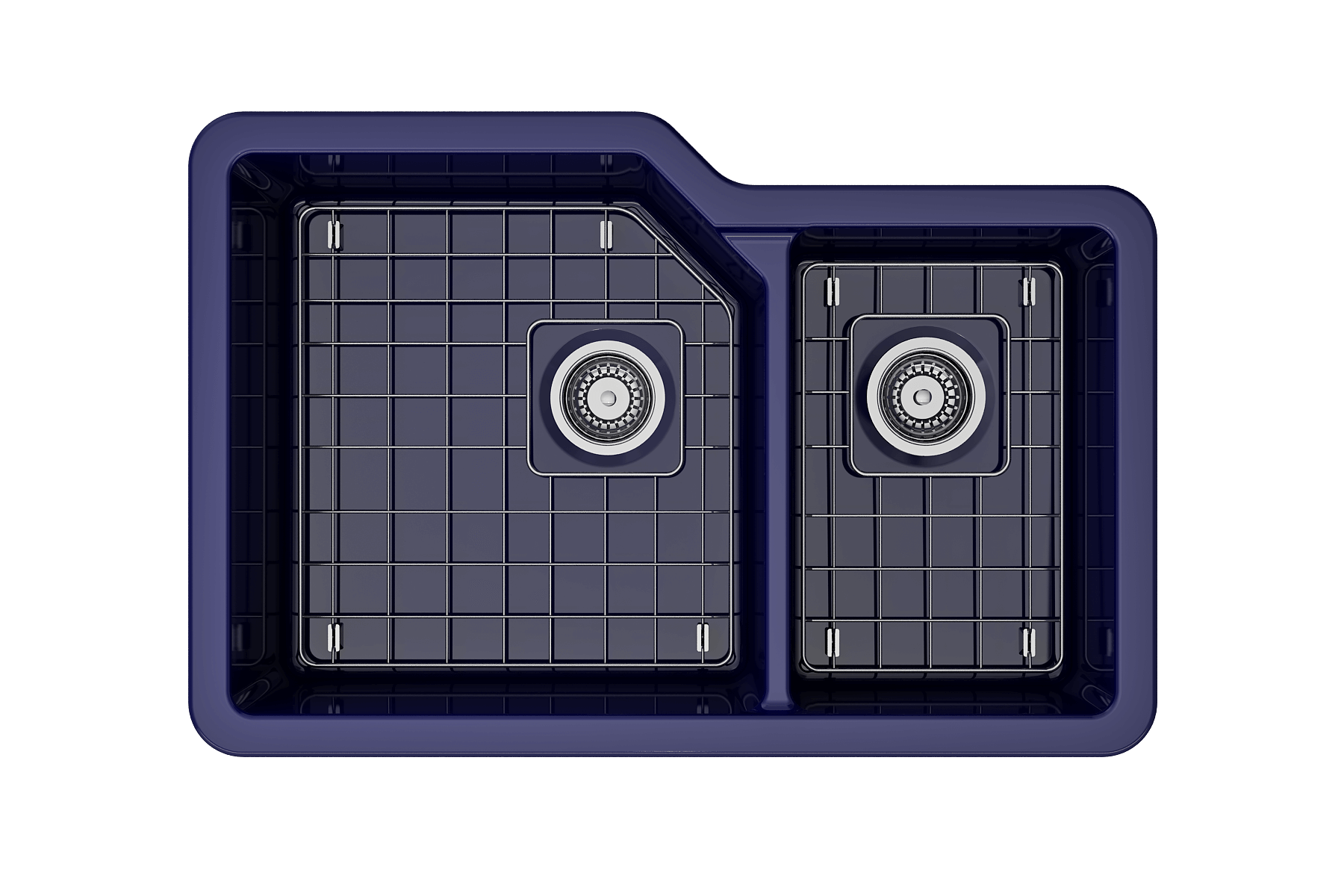 Alternate Image for BOCCHI Sotto 33" Dual Mount Fireclay Kitchen Sink with Accessories, 60/40 Double Bowl, Sapphire Blue, 1506-010-0120