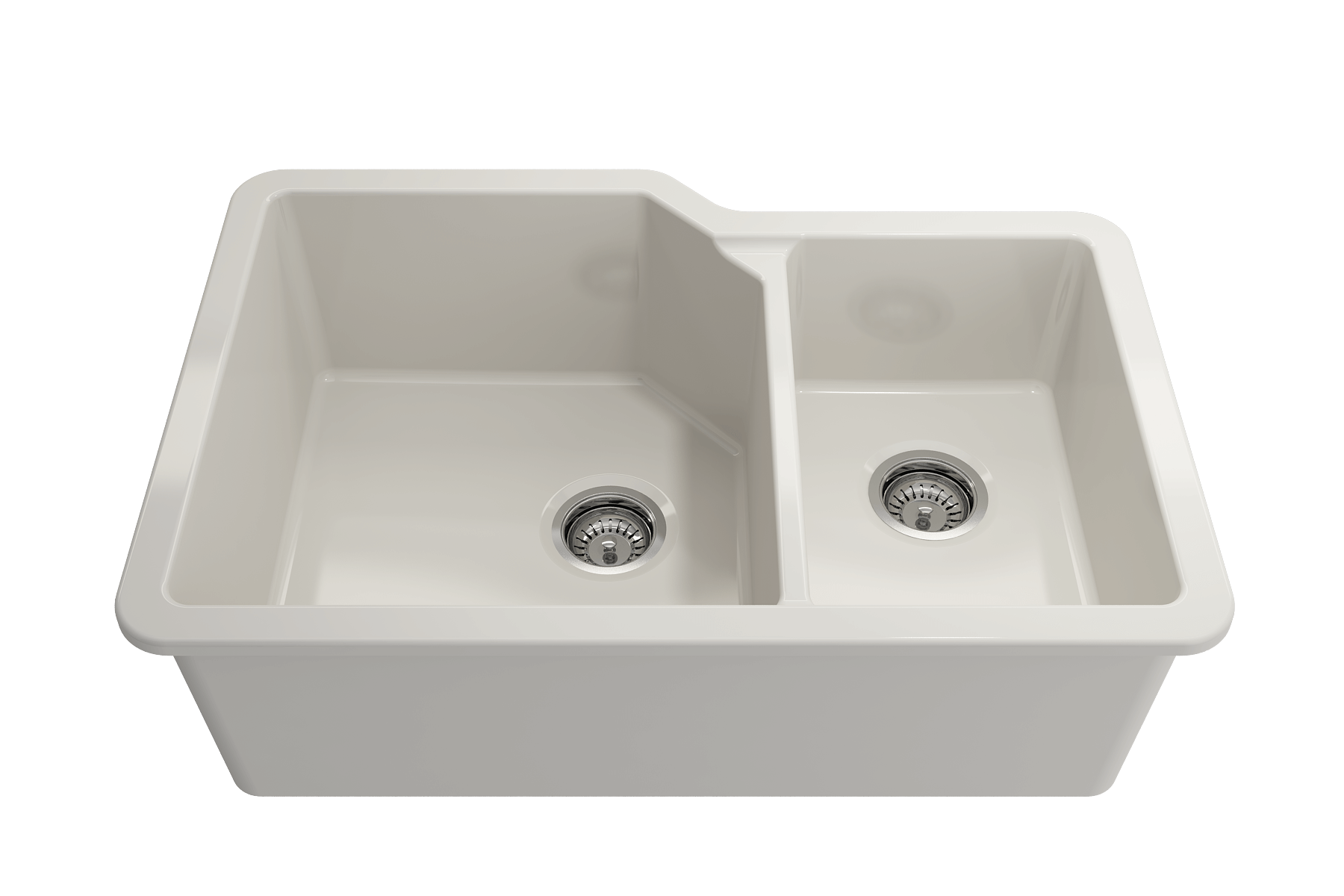 Alternate Image for BOCCHI Sotto 33" Dual Mount Fireclay Kitchen Sink with Accessories, 60/40 Double Bowl, Biscuit, 1506-014-0120