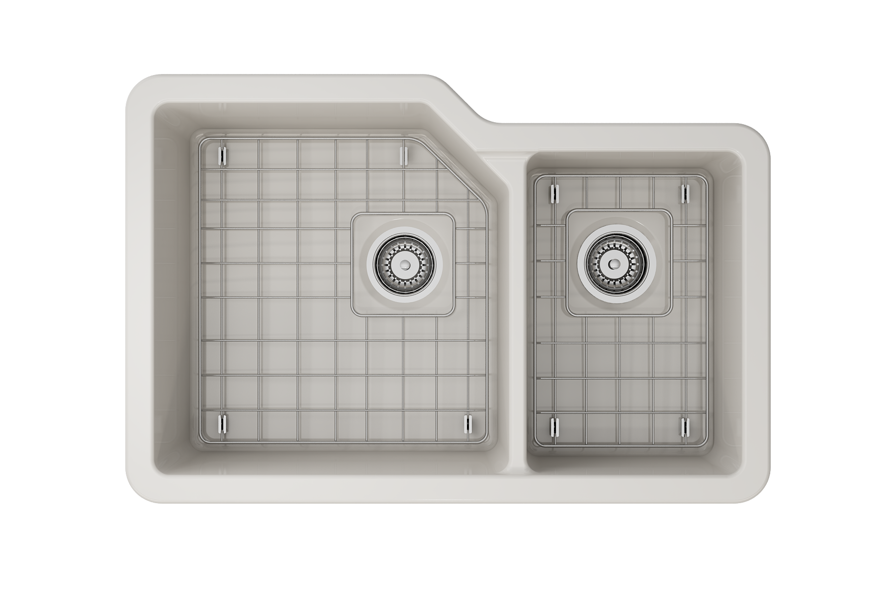 BOCCHI Sotto 33" Dual Mount Fireclay Kitchen Sink with Accessories, 60/40 Double Bowl, Biscuit, 1506-014-0120
