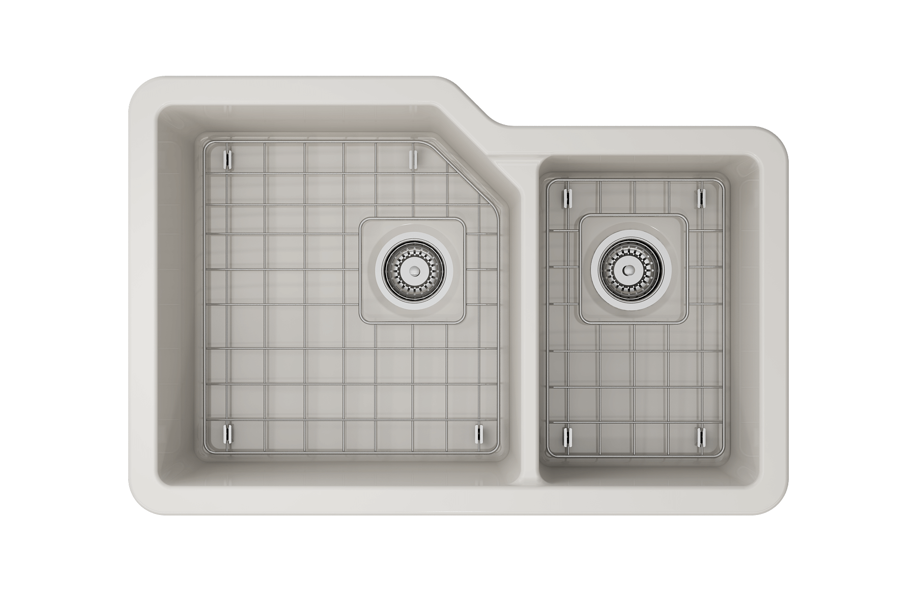 Alternate Image for BOCCHI Sotto 33" Dual Mount Fireclay Kitchen Sink with Accessories, 60/40 Double Bowl, Biscuit, 1506-014-0120