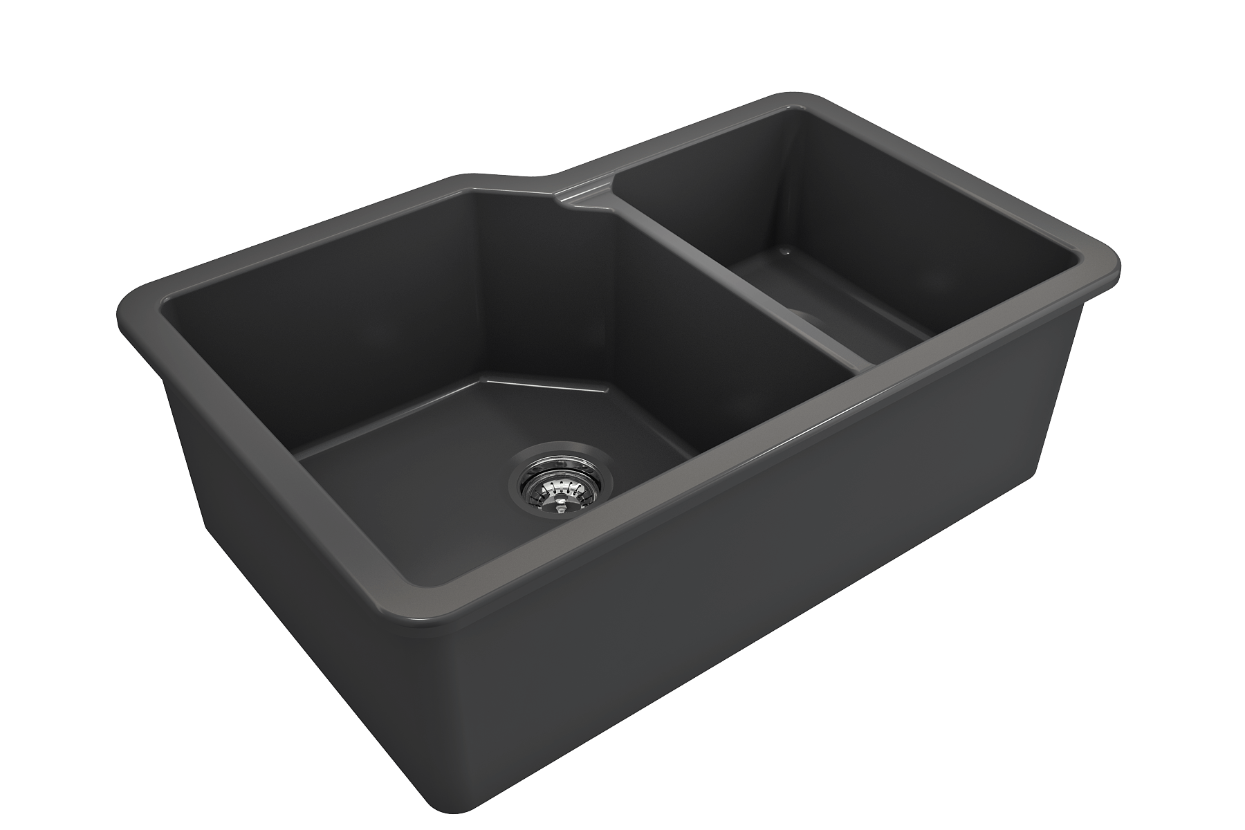 Alternate Image for BOCCHI Sotto 33" Dual Mount Fireclay Kitchen Sink with Accessories, 60/40 Double Bowl, Matte Dark Gray, 1506-020-0120