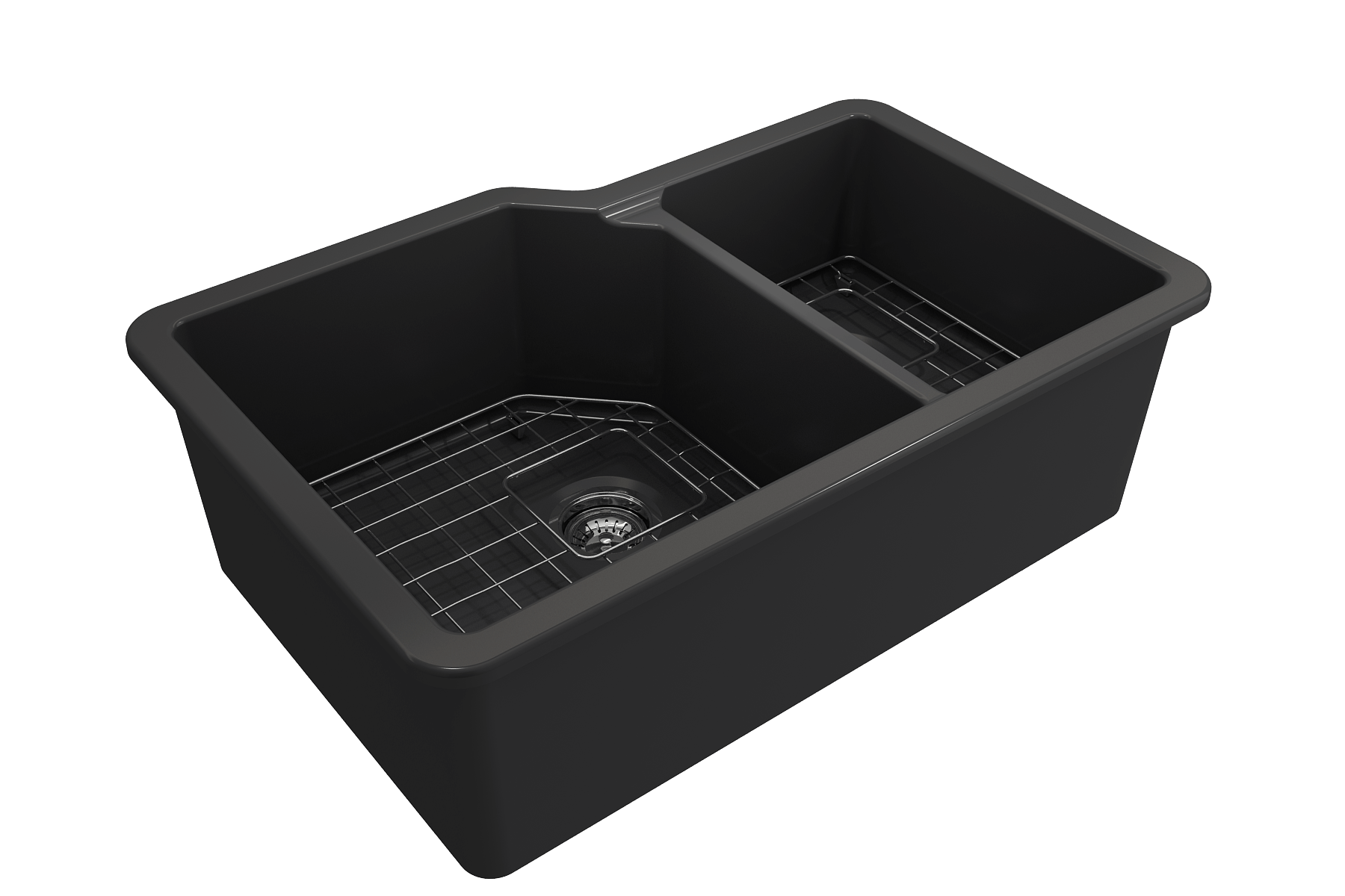 Alternate Image for BOCCHI Sotto 33" Dual Mount Fireclay Kitchen Sink with Accessories, 60/40 Double Bowl, Matte Dark Gray, 1506-020-0120