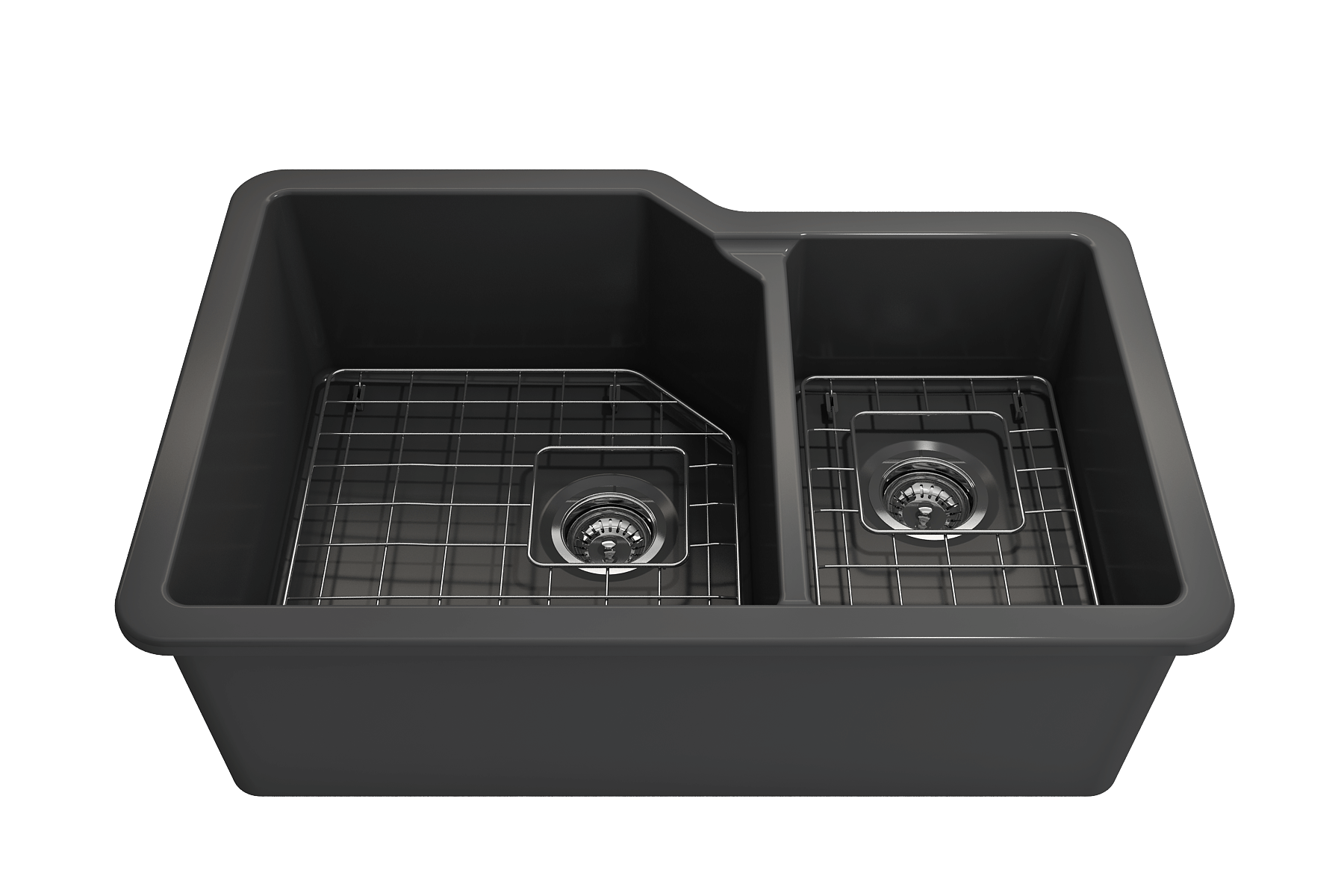 Alternate Image for BOCCHI Sotto 33" Dual Mount Fireclay Kitchen Sink with Accessories, 60/40 Double Bowl, Matte Dark Gray, 1506-020-0120