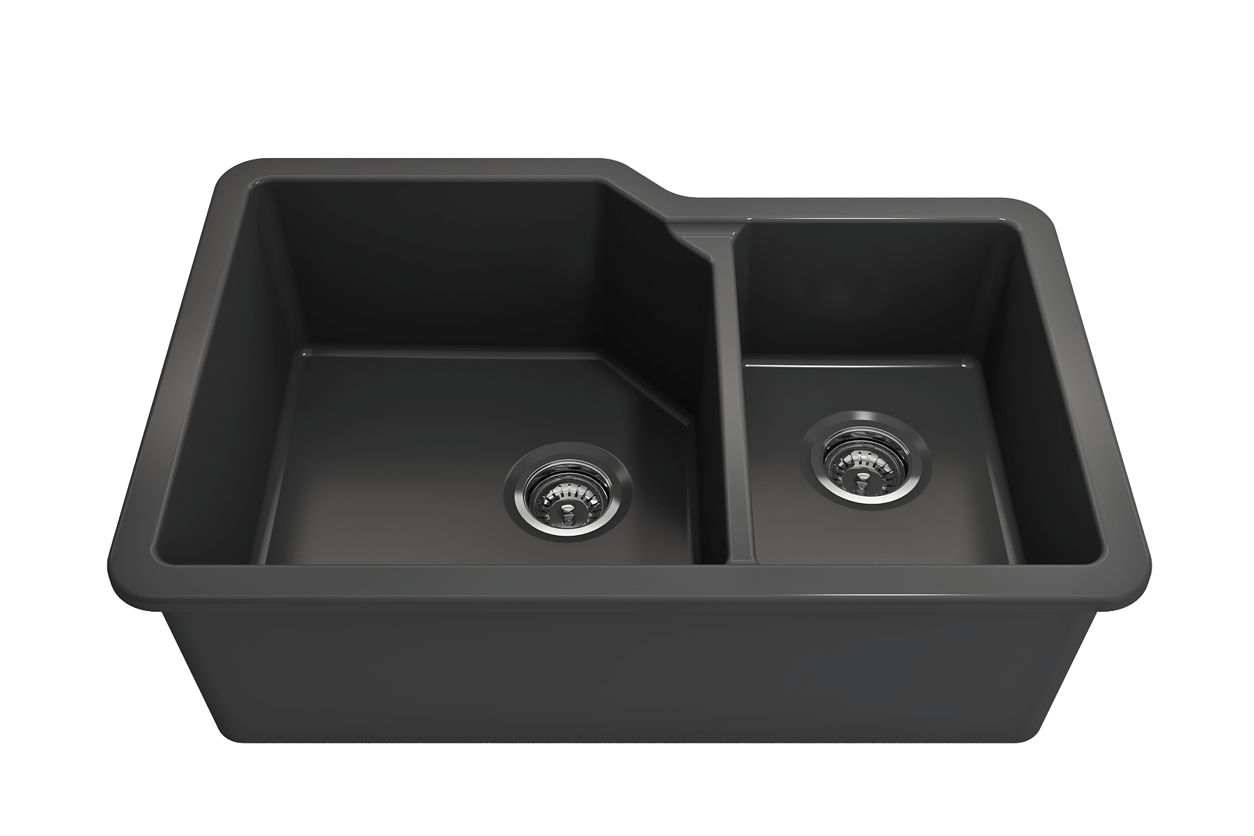 Alternate Image for BOCCHI Sotto 33" Dual Mount Fireclay Kitchen Sink with Accessories, 60/40 Double Bowl, Matte Dark Gray, 1506-020-0120