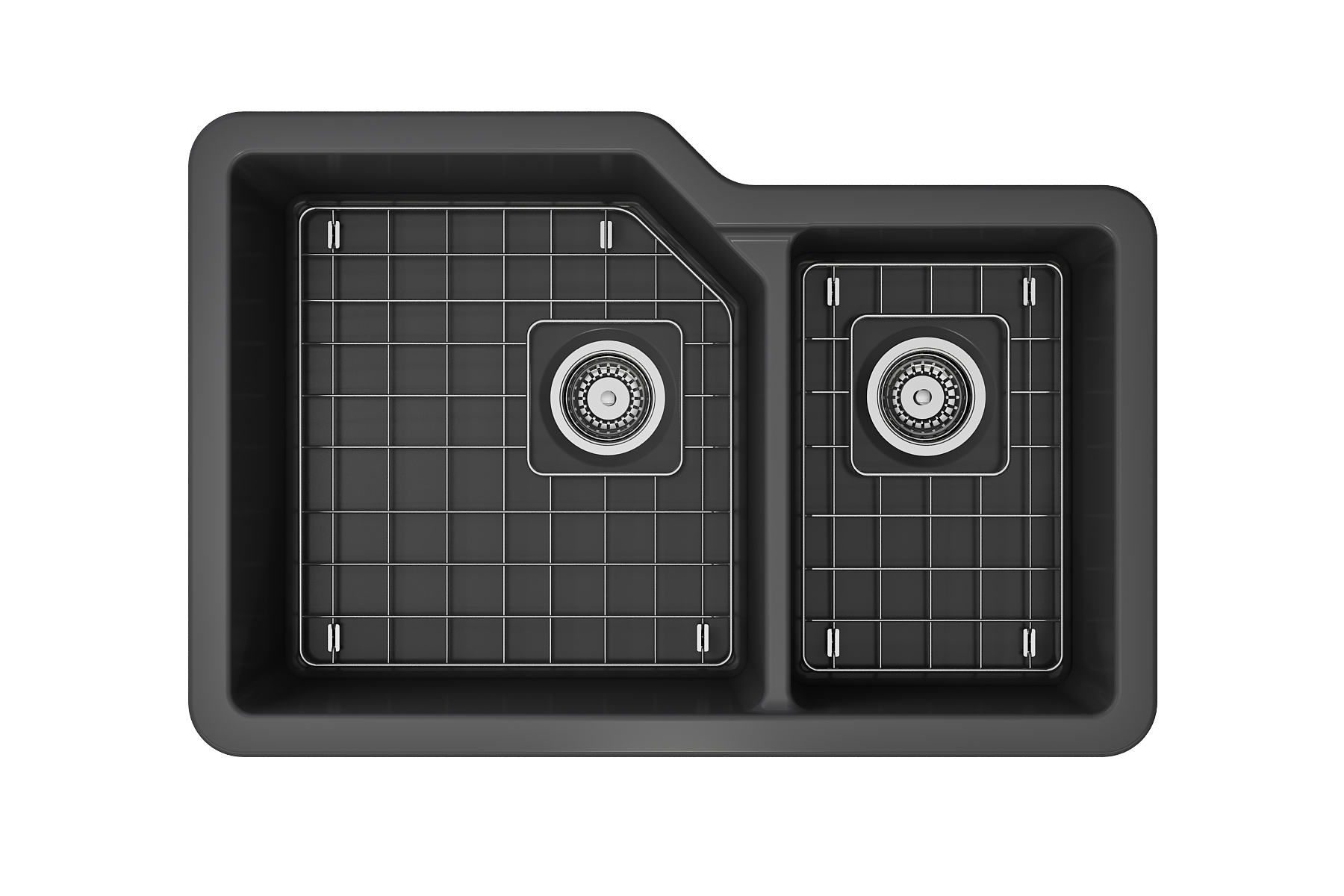 BOCCHI Sotto 33" Dual Mount Fireclay Kitchen Sink with Accessories, 60/40 Double Bowl, Matte Dark Gray, 1506-020-0120