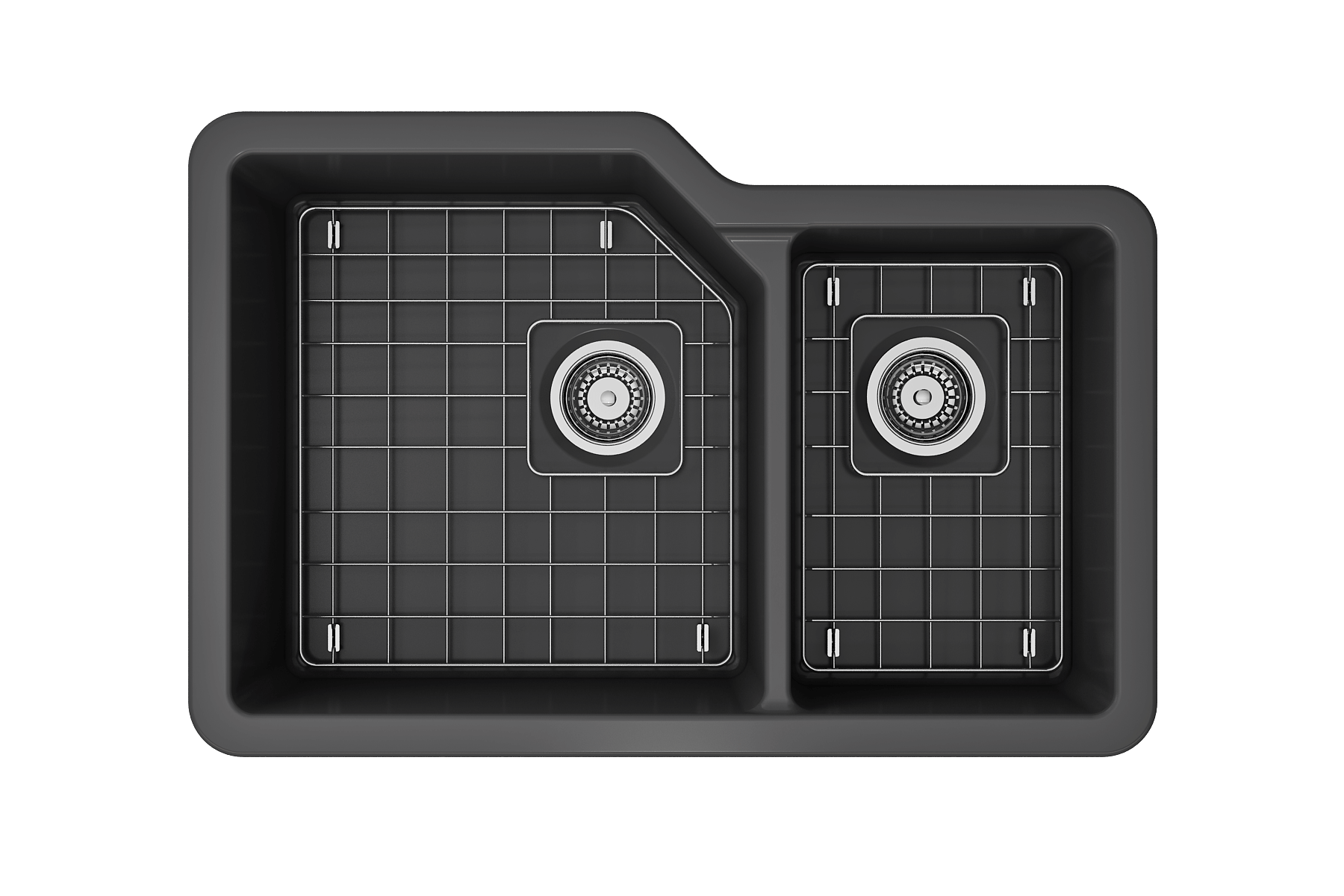 Alternate Image for BOCCHI Sotto 33" Dual Mount Fireclay Kitchen Sink with Accessories, 60/40 Double Bowl, Matte Dark Gray, 1506-020-0120