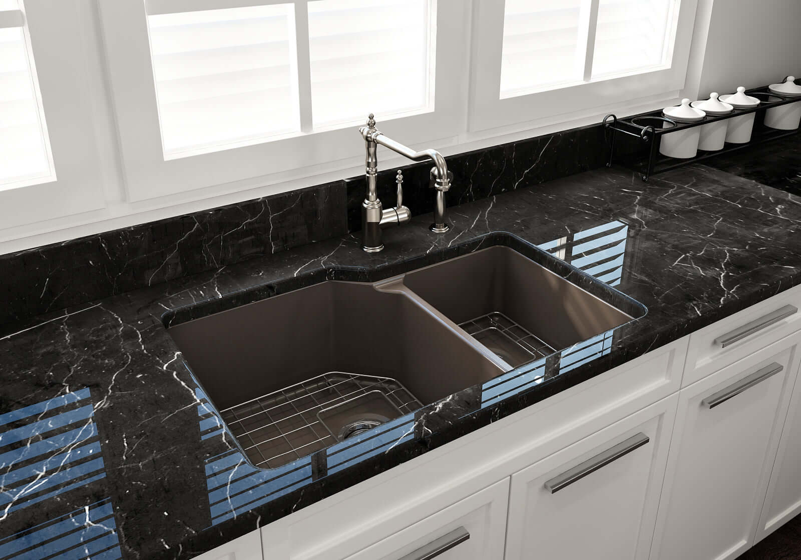 Alternate Image for BOCCHI Sotto 33" Dual Mount Fireclay Kitchen Sink with Accessories, 60/40 Double Bowl, Matte Brown, 1506-025-0120