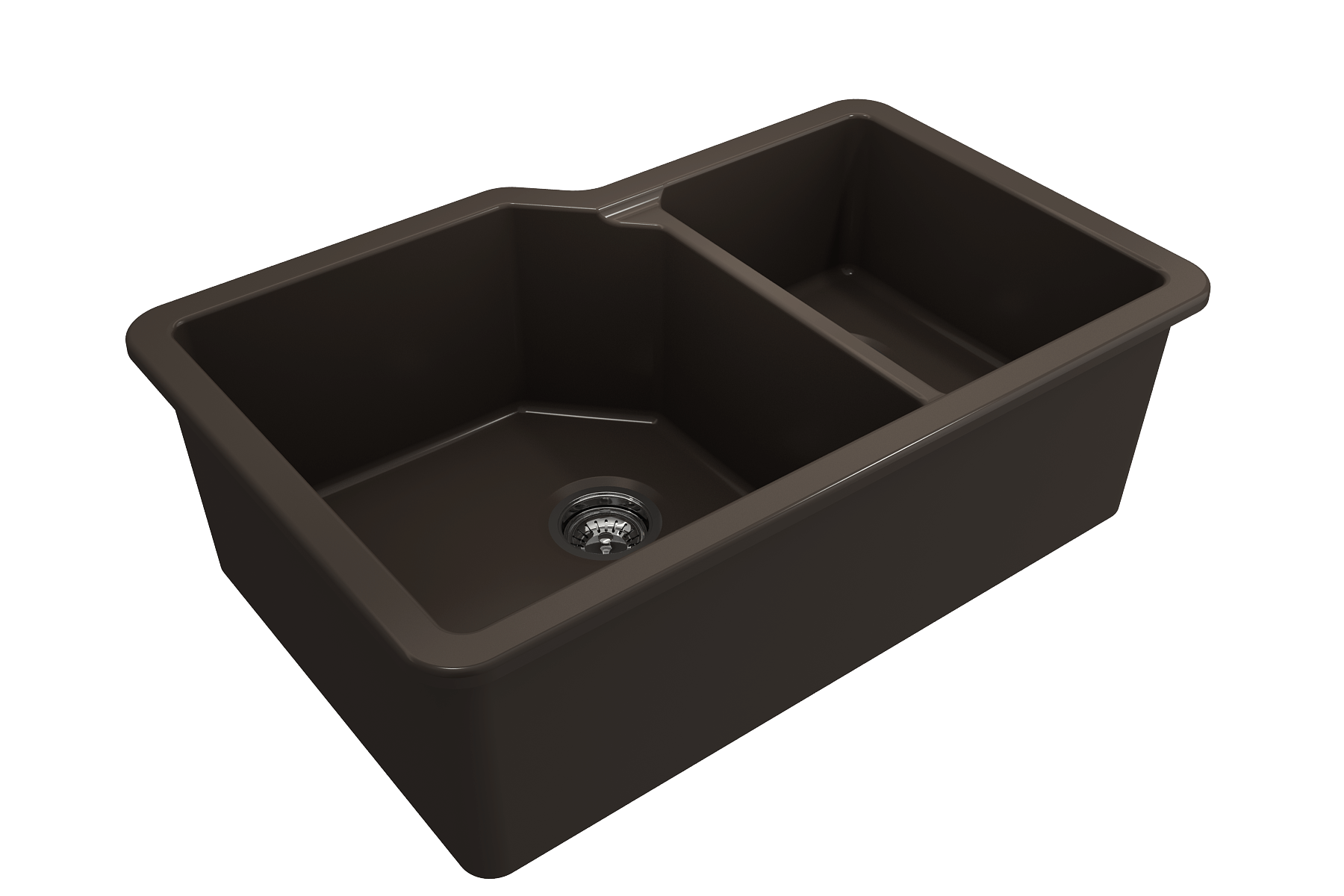 Alternate Image for BOCCHI Sotto 33" Dual Mount Fireclay Kitchen Sink with Accessories, 60/40 Double Bowl, Matte Brown, 1506-025-0120