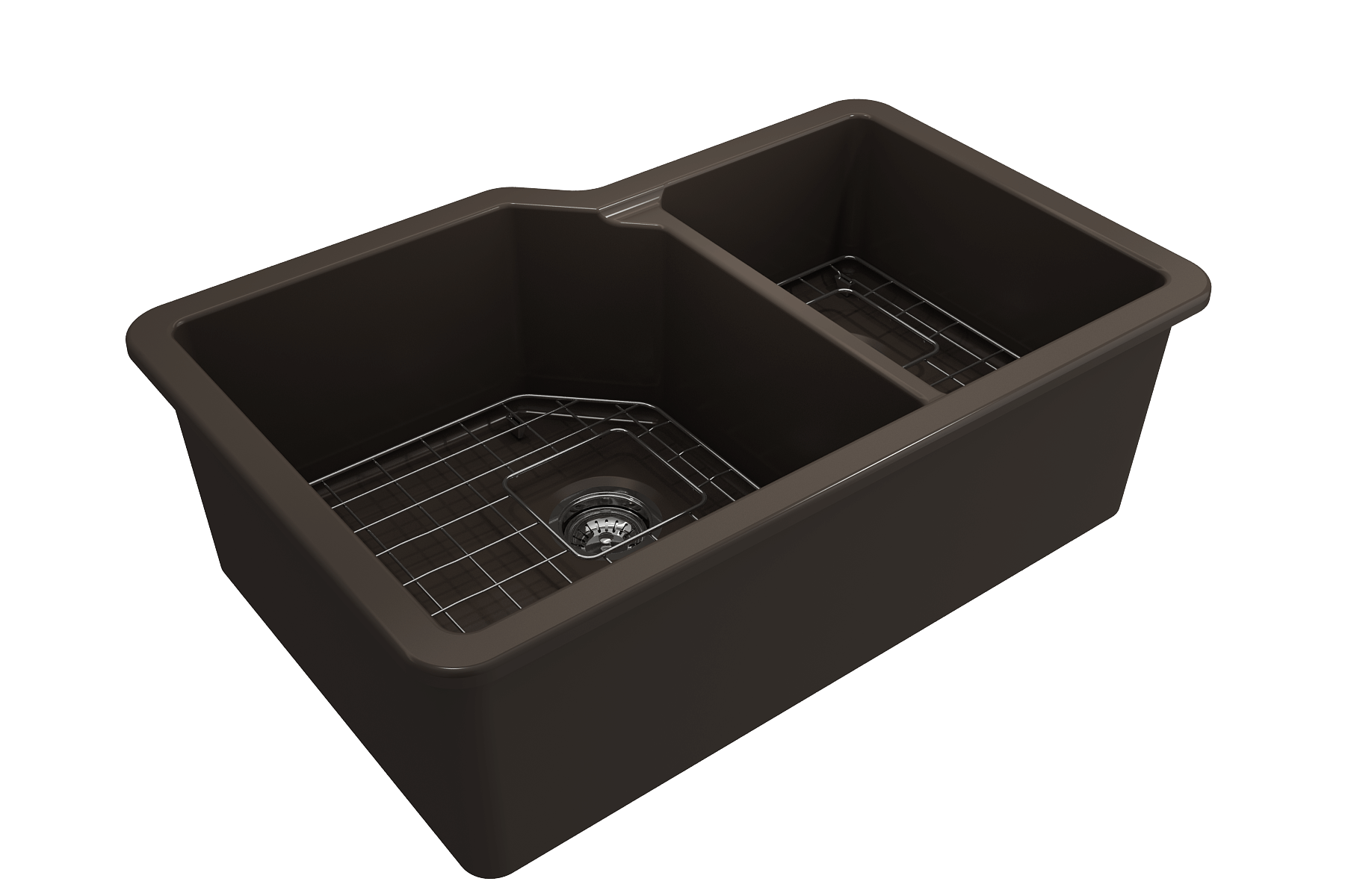 Alternate Image for BOCCHI Sotto 33" Dual Mount Fireclay Kitchen Sink with Accessories, 60/40 Double Bowl, Matte Brown, 1506-025-0120