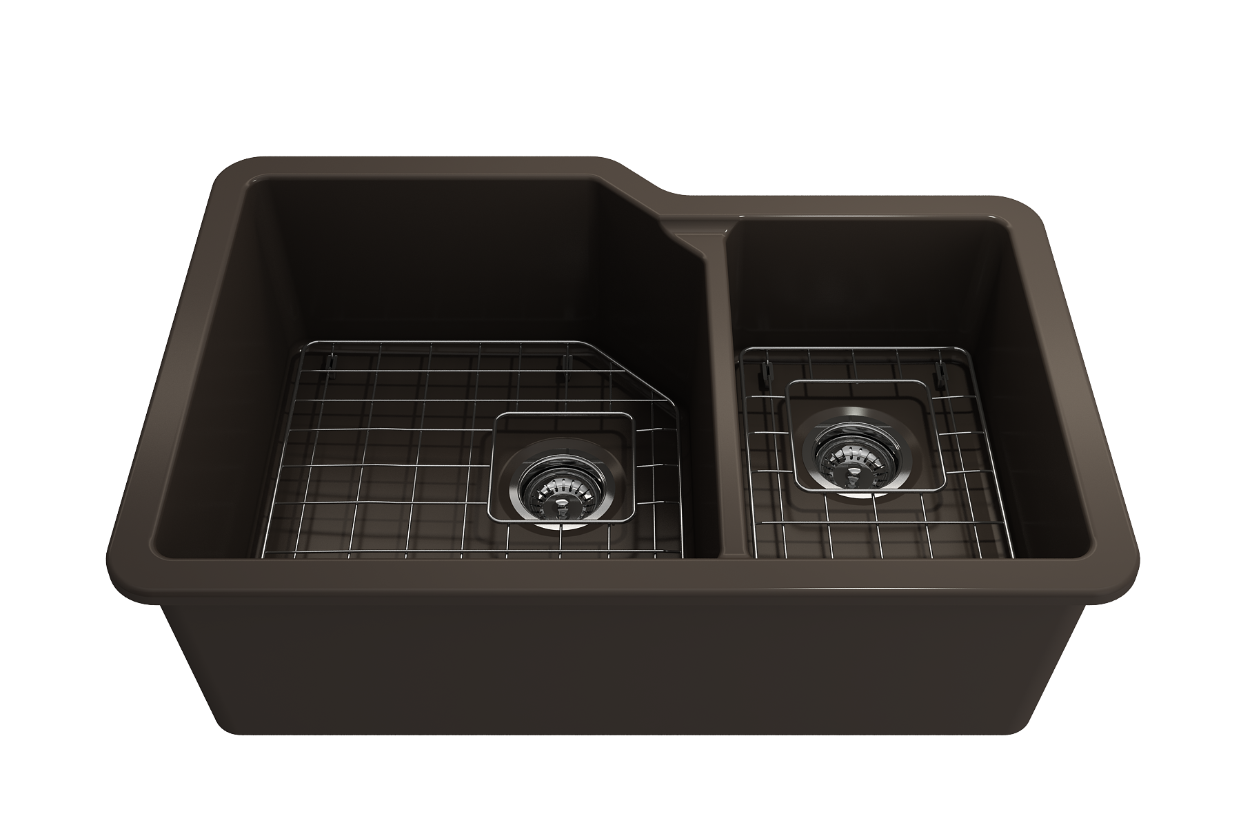 Alternate Image for BOCCHI Sotto 33" Dual Mount Fireclay Kitchen Sink with Accessories, 60/40 Double Bowl, Matte Brown, 1506-025-0120