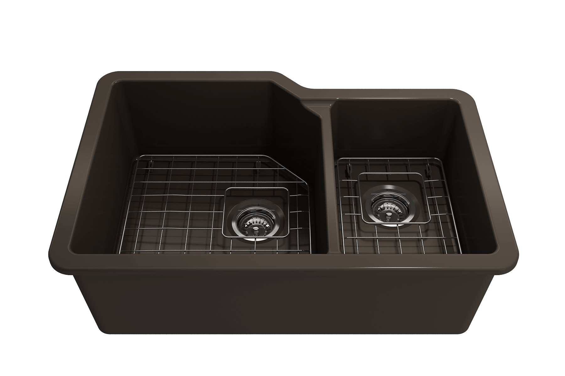 Alternate Image for BOCCHI Sotto 33" Dual Mount Fireclay Kitchen Sink with Accessories, 60/40 Double Bowl, Matte Brown, 1506-025-0120