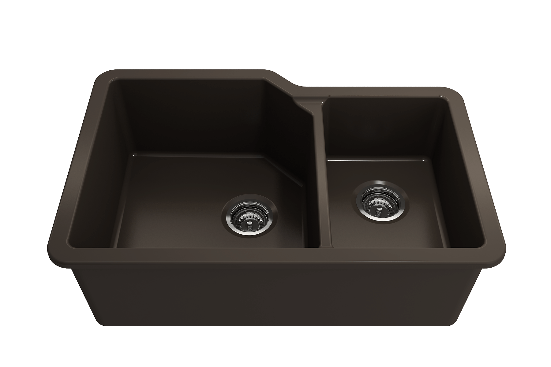 Alternate Image for BOCCHI Sotto 33" Dual Mount Fireclay Kitchen Sink with Accessories, 60/40 Double Bowl, Matte Brown, 1506-025-0120