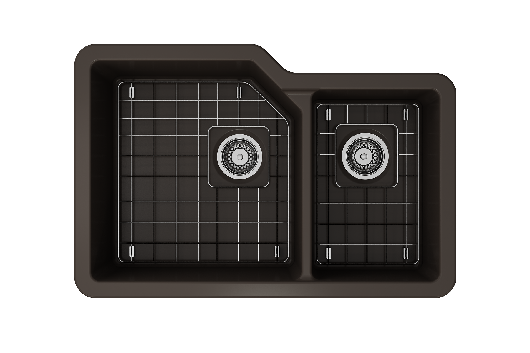 BOCCHI Sotto 33" Dual Mount Fireclay Kitchen Sink with Accessories, 60/40 Double Bowl, Matte Brown, 1506-025-0120