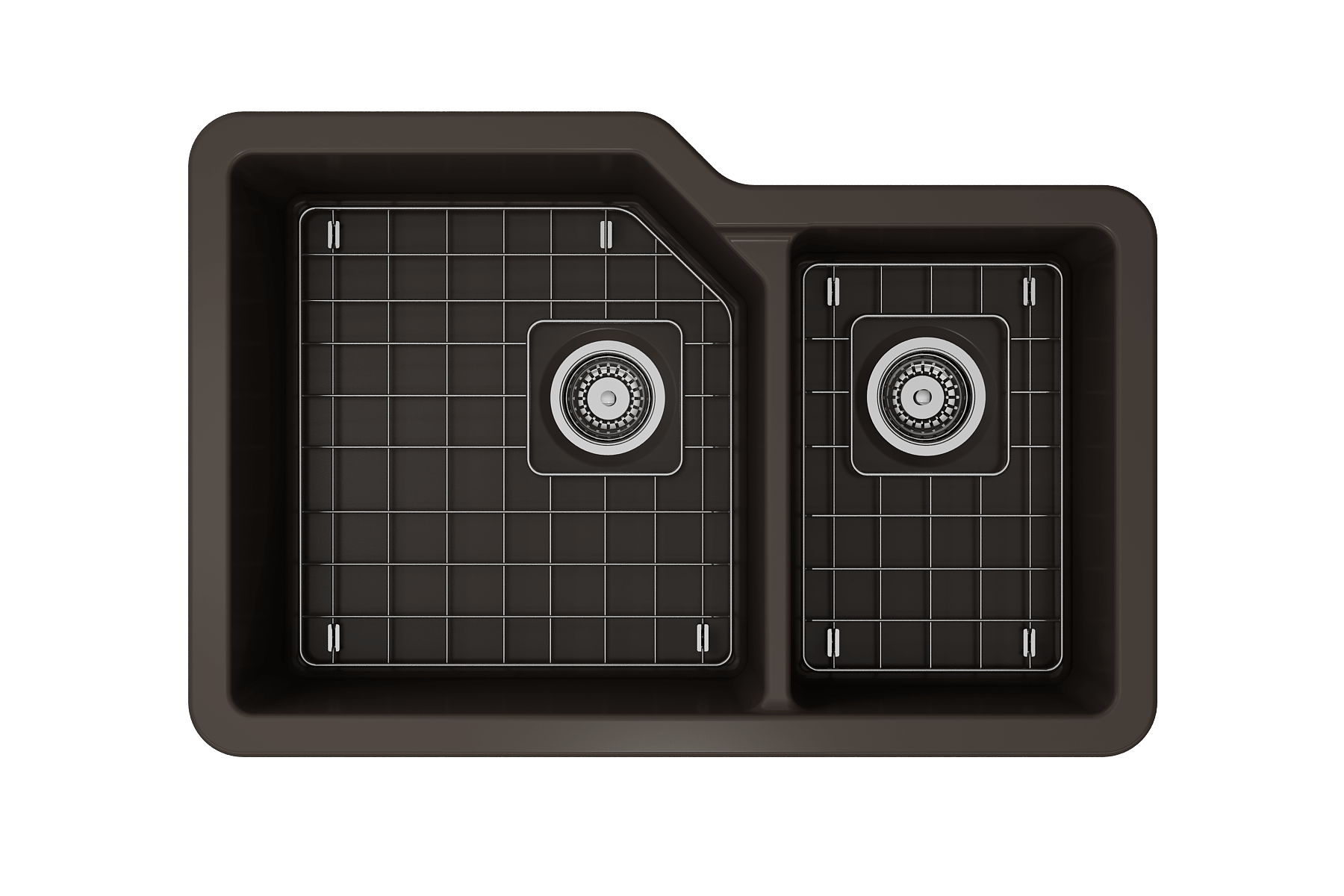 Alternate Image for BOCCHI Sotto 33" Dual Mount Fireclay Kitchen Sink with Accessories, 60/40 Double Bowl, Matte Brown, 1506-025-0120