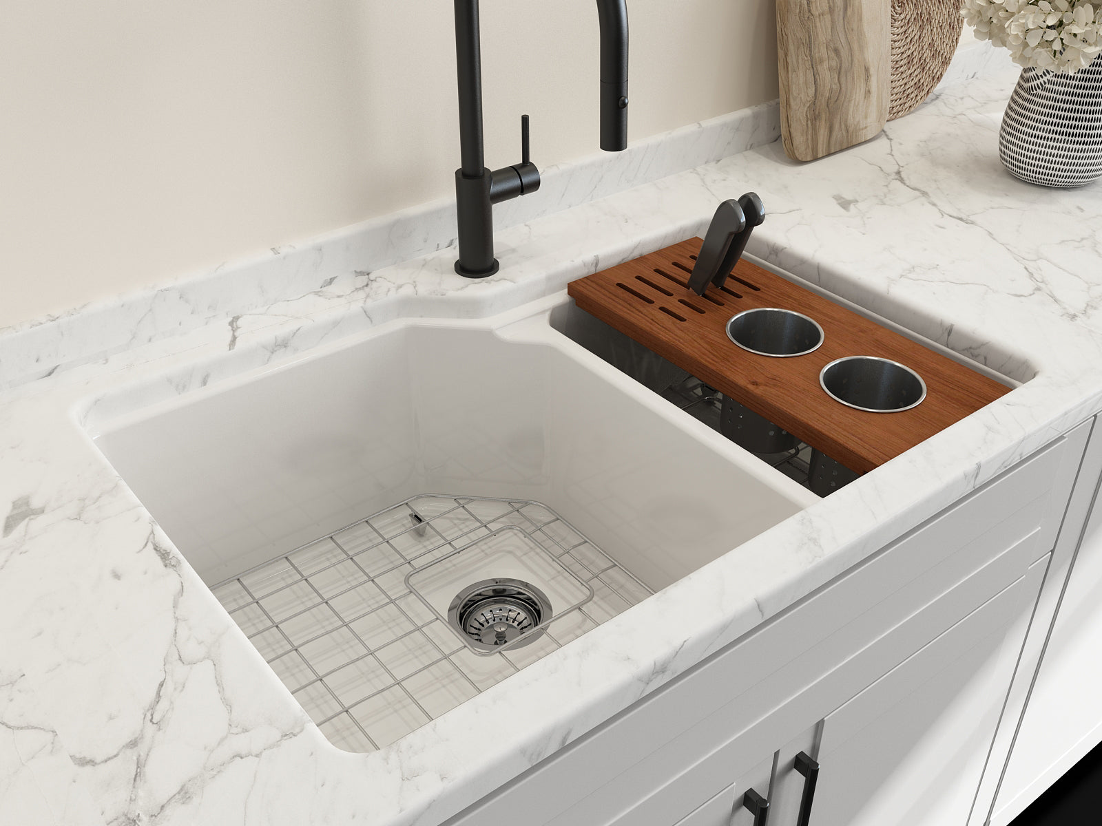 Alternate Image for BOCCHI Wood Board with 2 Round Stainless Steel Bowls & Knife Holder, 2320 0009