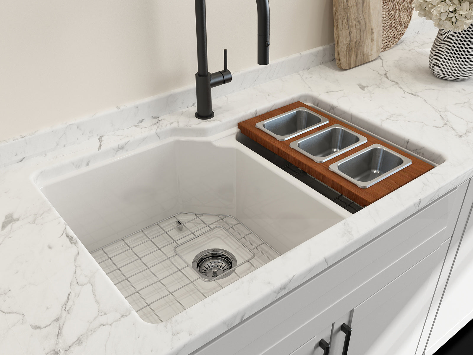 Alternate Image for BOCCHI Wood Board with 3 Rectangular Stainless Steel Bowls, 2320 0013