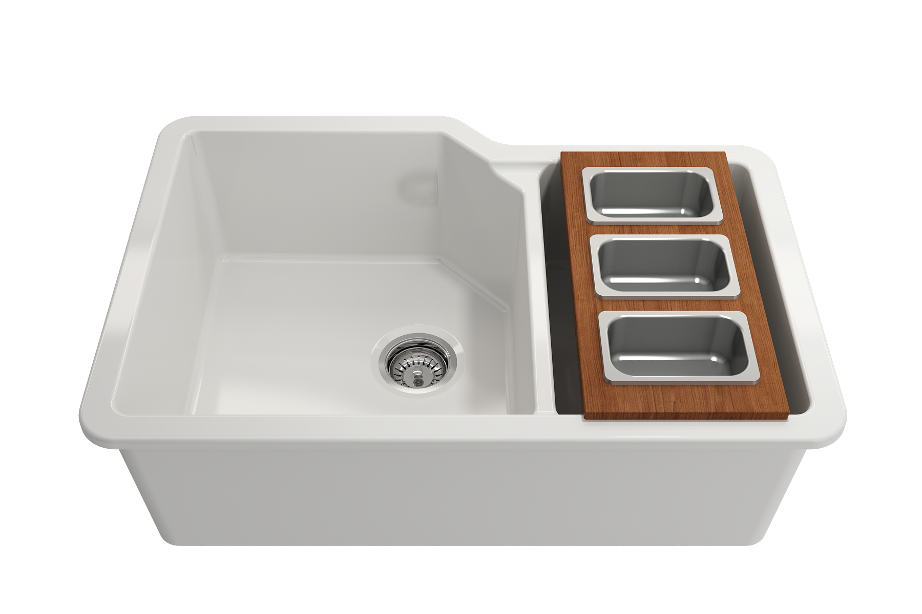 Alternate Image for BOCCHI Wood Board with 3 Rectangular Stainless Steel Bowls, 2320 0013