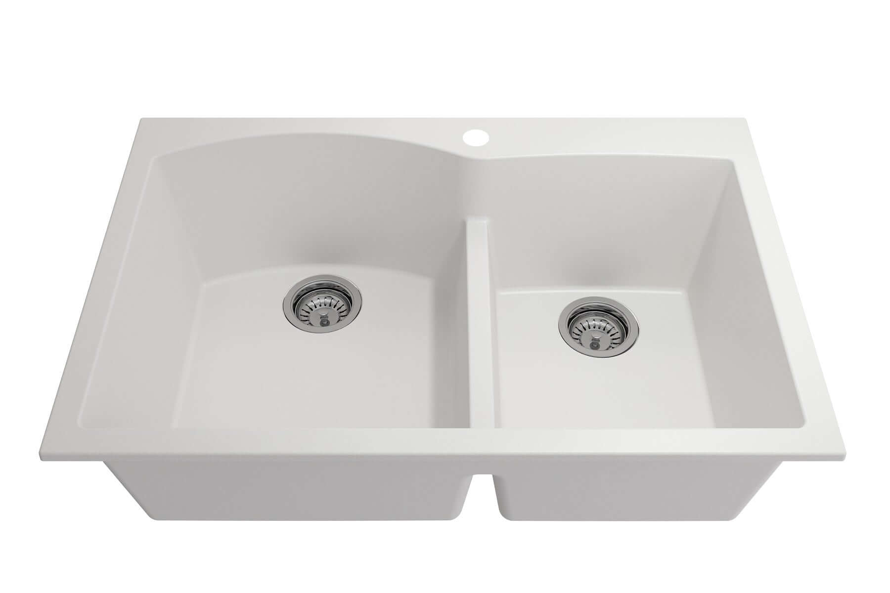 Alternate Image for BOCCHI Campino Duo 33" Dual Mount Granite Kitchen Sink Kit with Accessories, 60/40 Double Bowl, Milk White, 1602-507-0126
