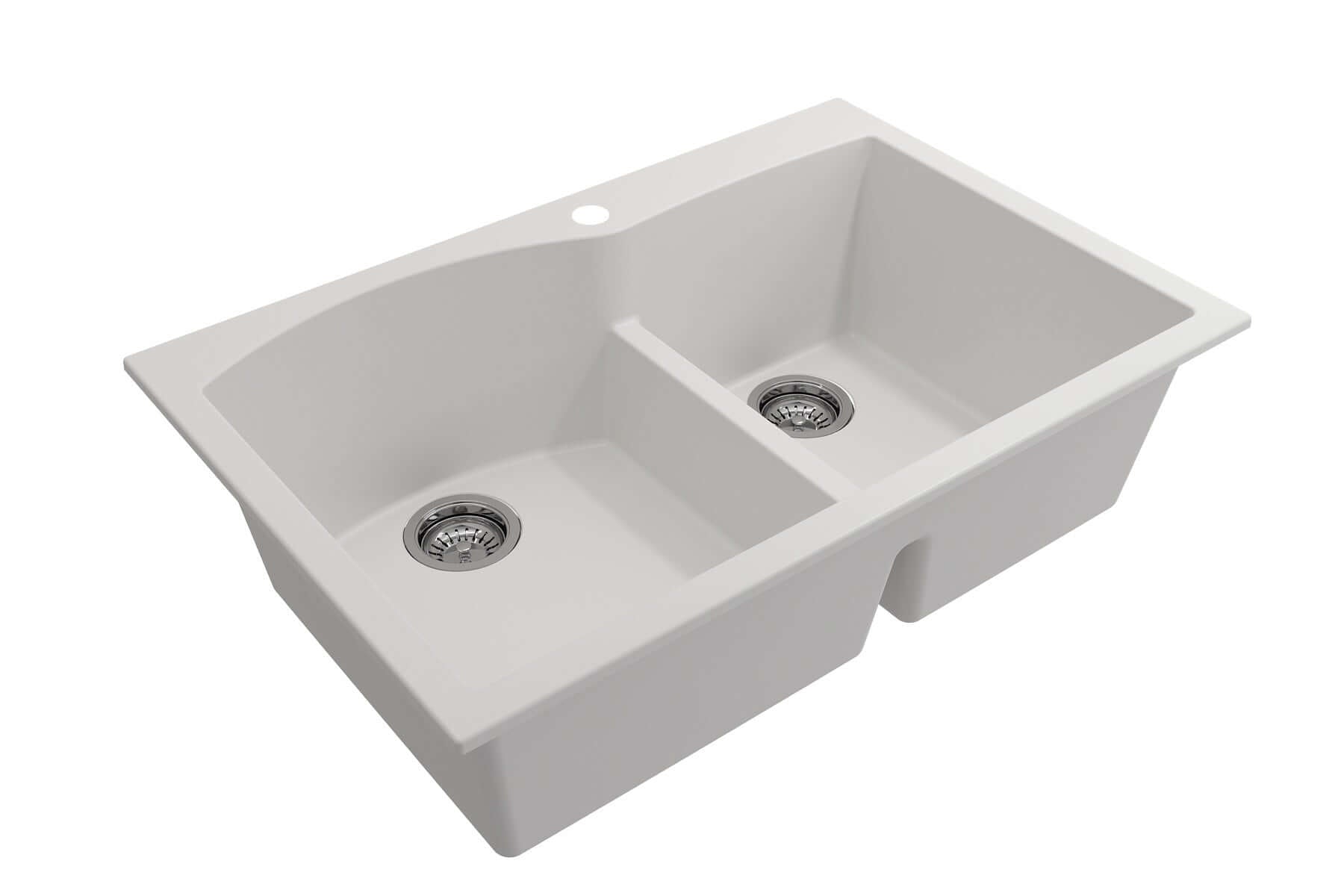 Alternate Image for BOCCHI Campino Duo 33" Dual Mount Granite Kitchen Sink Kit with Accessories, 60/40 Double Bowl, Milk White, 1602-507-0126