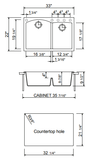 BOCCHI Campino Duo 33" Dual Mount Composite Granite Kitchen Sink, 60/40 Double Bowl, Metallic Black, 1602-505-0126