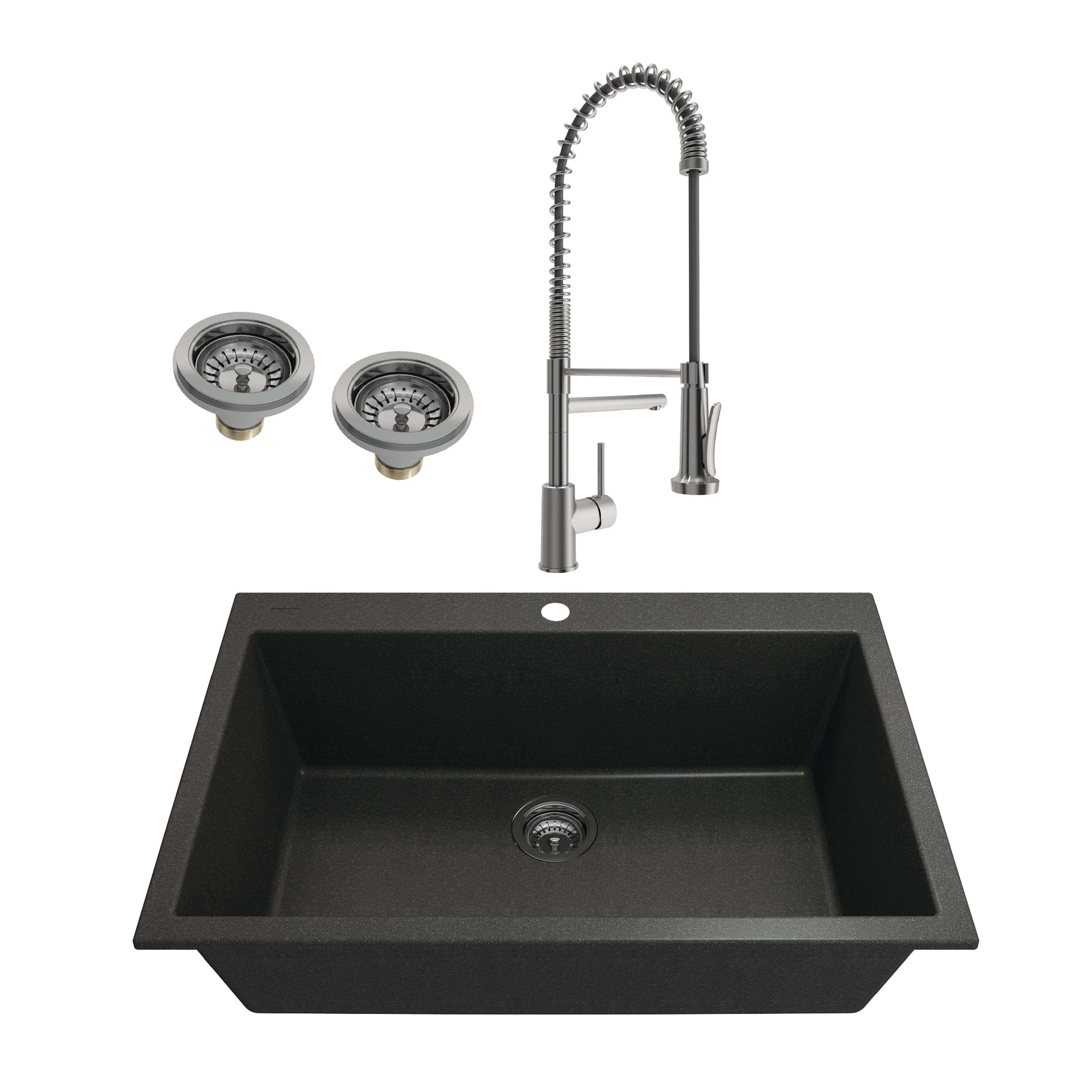 BOCCHI 33 Campino Uno Dual Mount Granite Single Bowl Kitchen Sink with Strainer, Matte Black