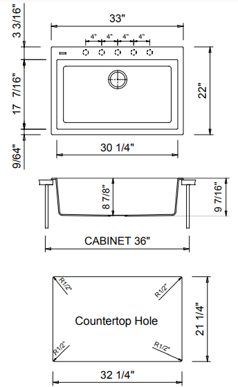 BOCCHI Campino Uno 33" Dual Mount Composite Granite Kitchen Sink, Matte Black, 1604-504-0126