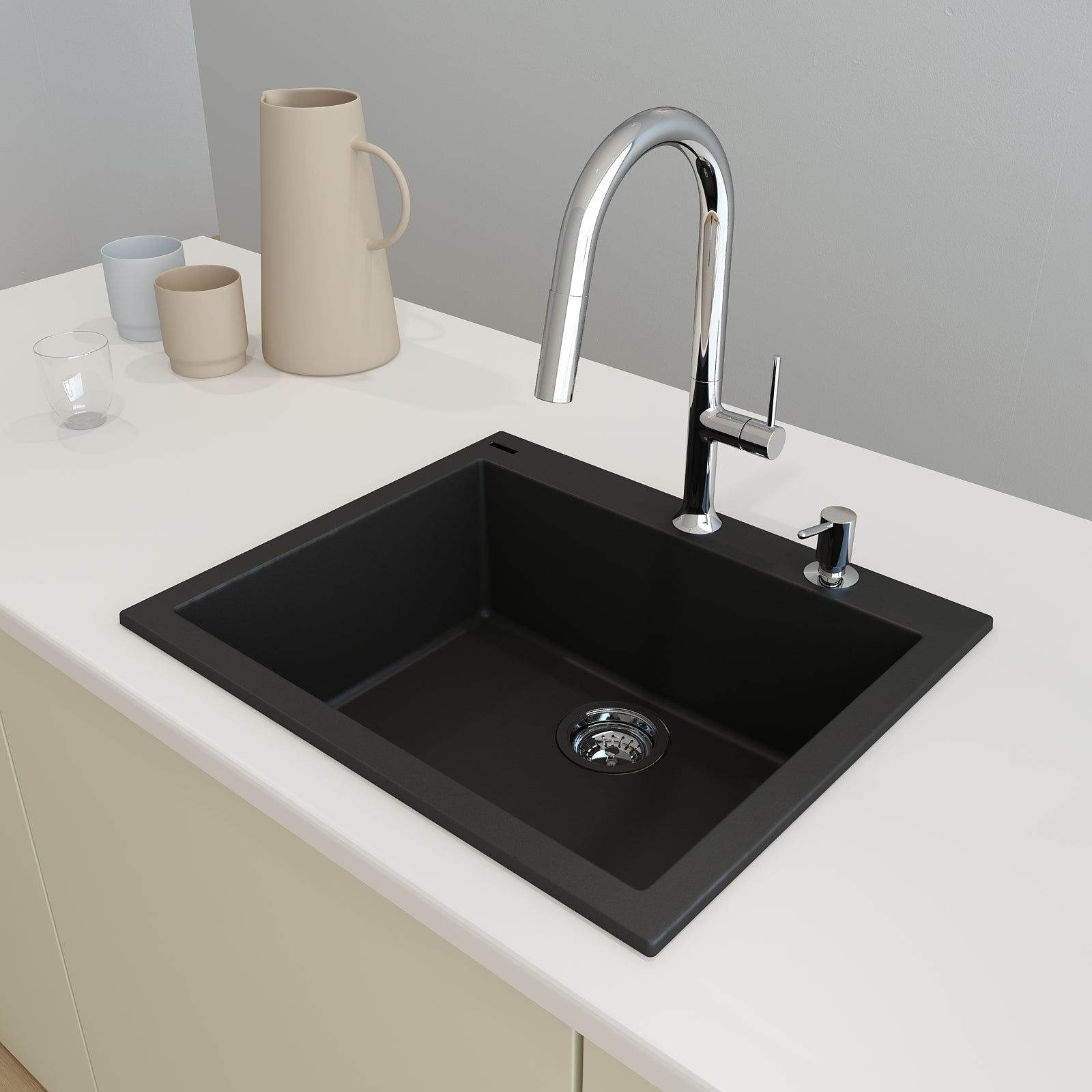 Alternate Image for BOCCHI Campino Uno 24" Dual Mount Composite Granite Kitchen Sink, Matte Black, 1606-504-0126
