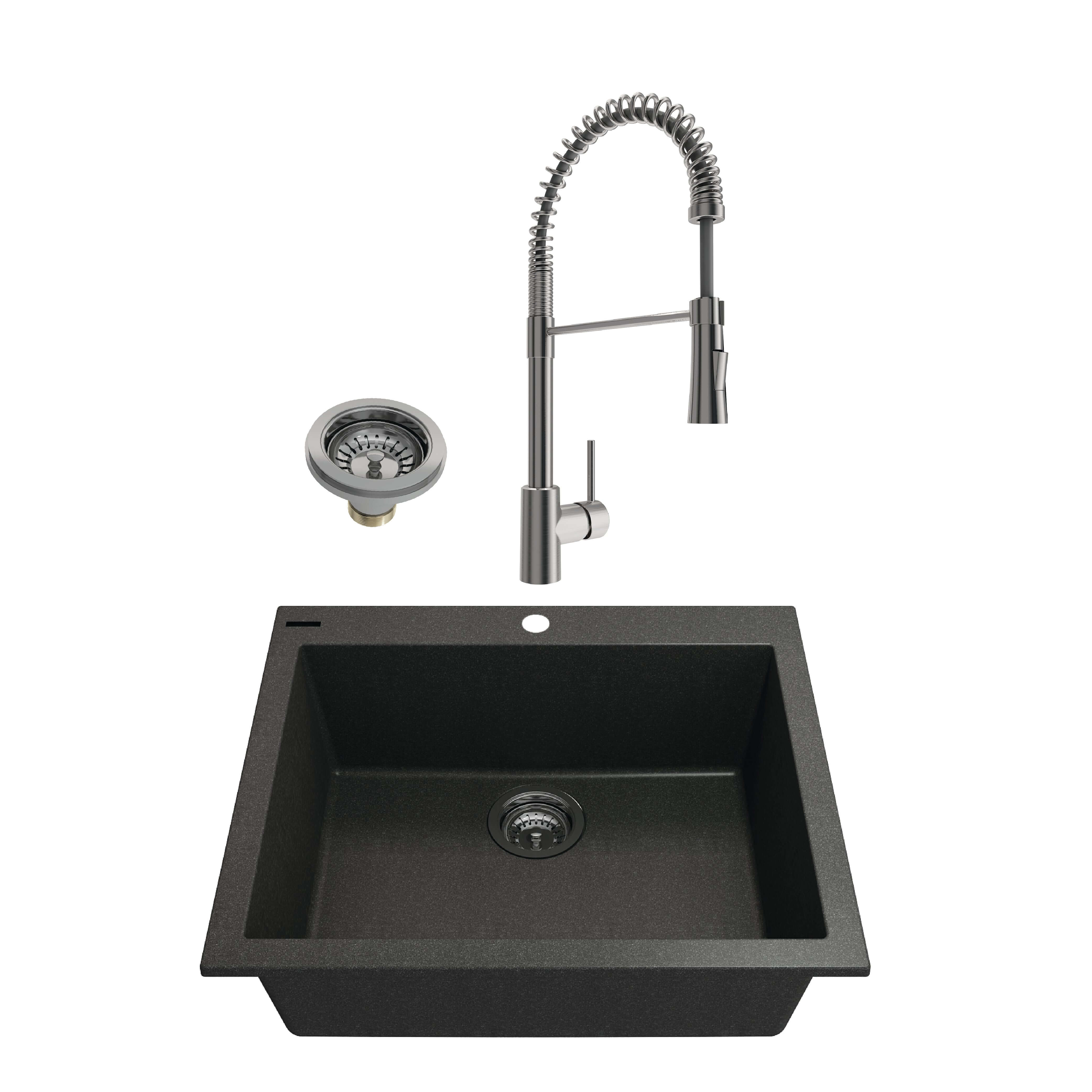 Alternate Image for BOCCHI Campino Uno 24" Metallic Black Dual Mount Granite Kitchen Sink Kit with Stainless Steel Faucet and Accessories, 1606-505-2020SS