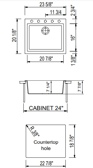BOCCHI Campino Uno 24" Dual Mount Composite Granite Kitchen Sink, Matte Black, 1606-504-0126