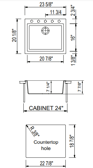 BOCCHI 33 Campino Uno Dual Mount Granite Single Bowl Kitchen Sink with Strainer, Matte Black