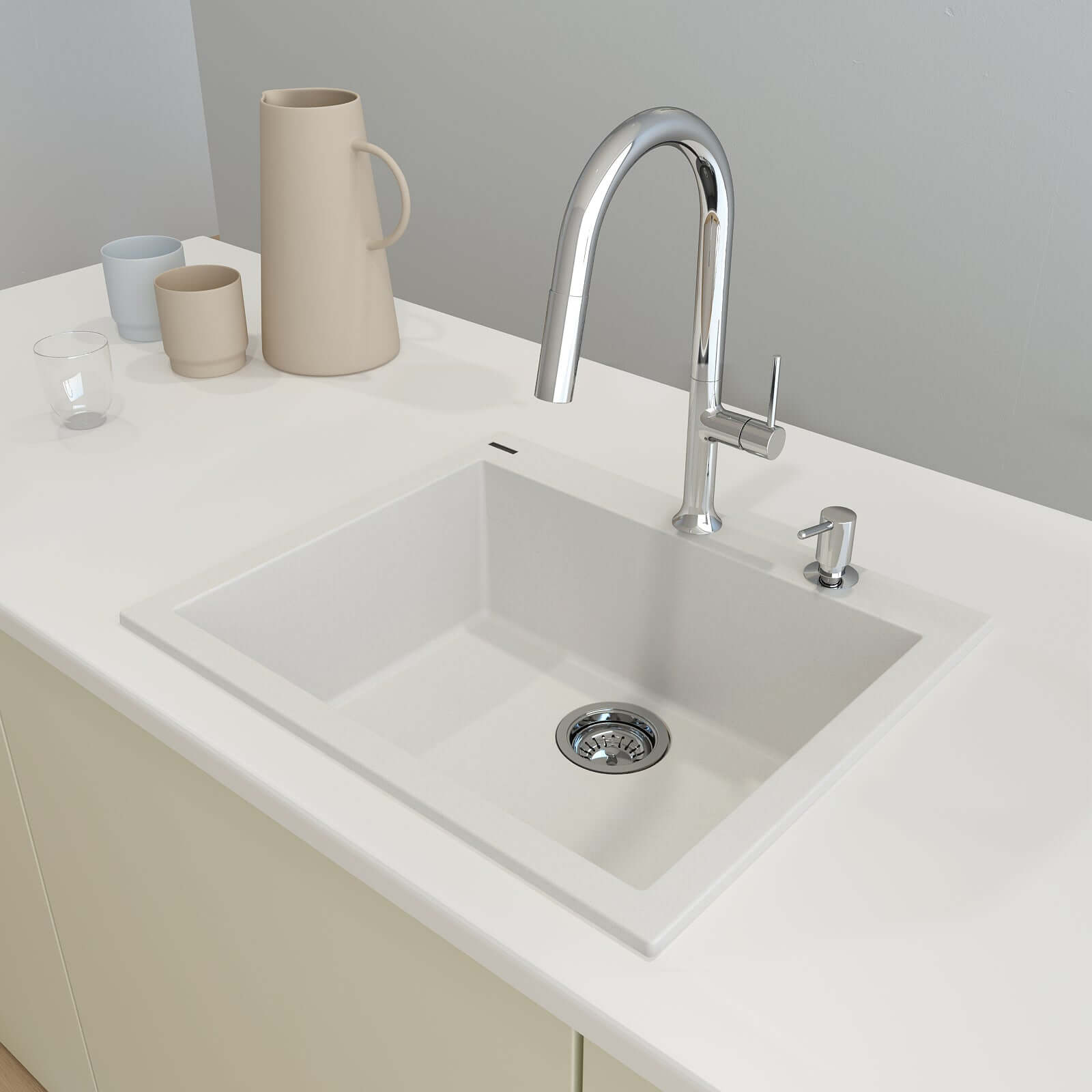 Alternate Image for BOCCHI Campino Uno 24" Dual Mount Granite Kitchen Sink Kit with Accessories, Milk White, 1606-507-0126
