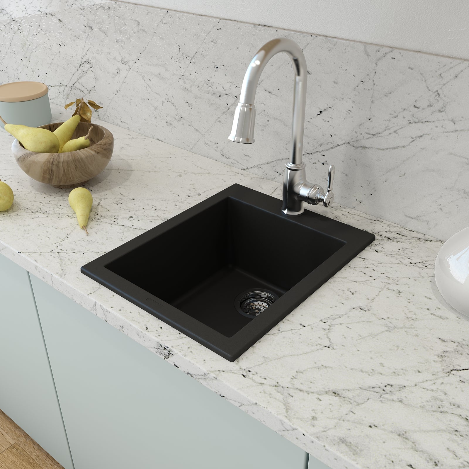 BOCCHI Campino Uno 16" Rectangle Composite Granite Bar/Prep Sink, Matte Black, 1608-504-0126