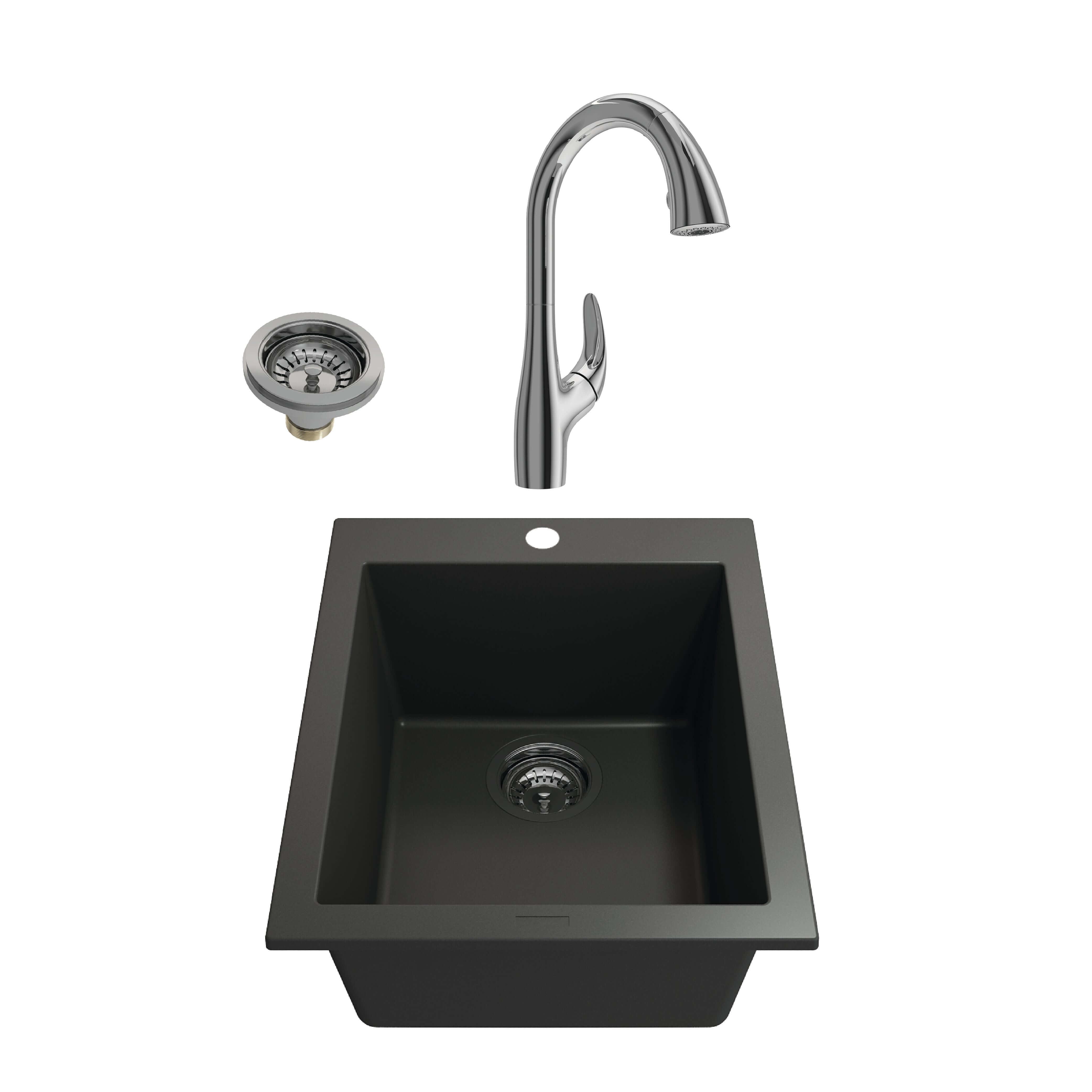 Alternate Image for BOCCHI Campino Uno 16" Rectangle Granite Bar/Prep Sink Kit with Faucet and Accessories, Matte Black (sink) / Chrome (faucet), 1608-504-2024CH