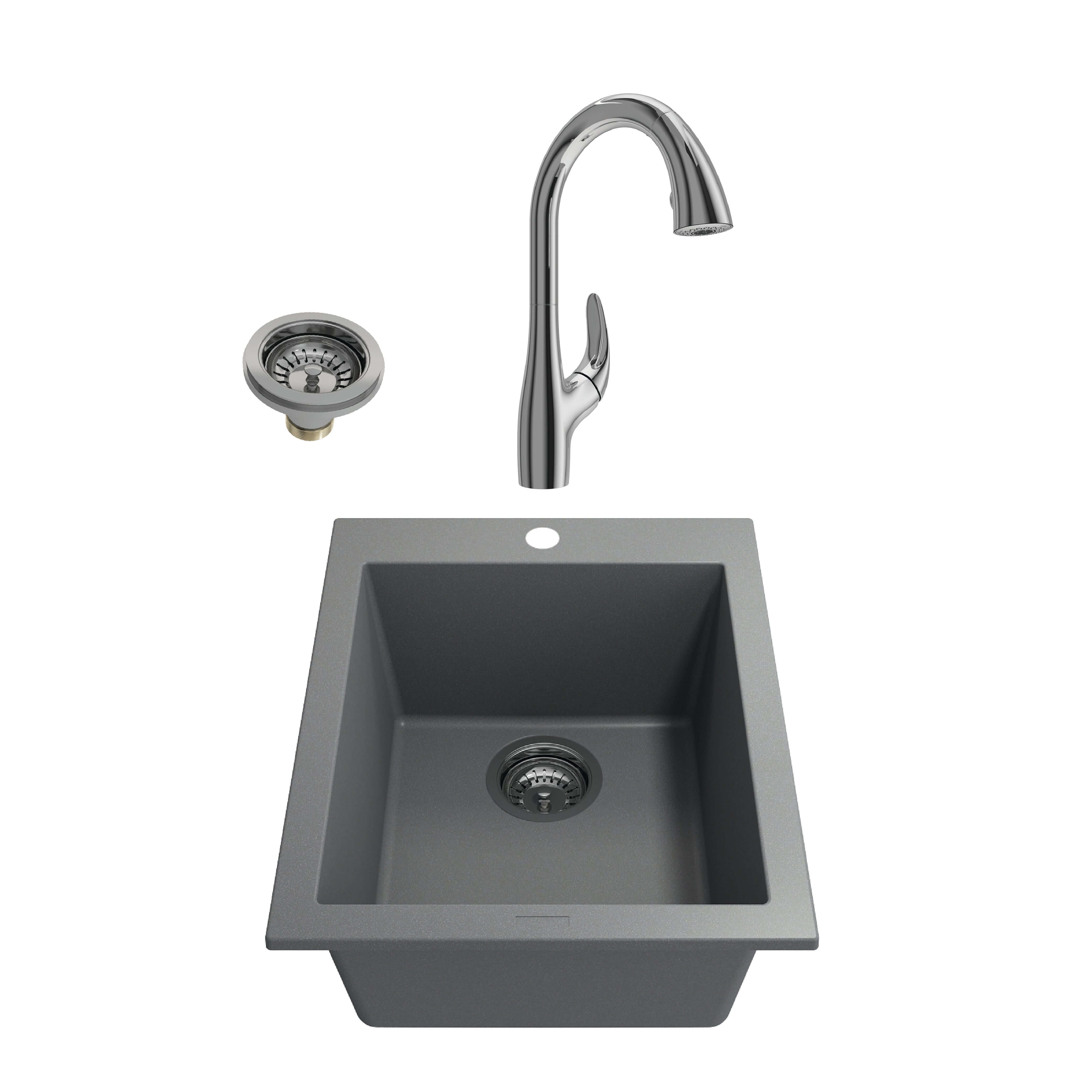 Alternate Image for BOCCHI Campino Uno 16" Rectangle Granite Bar/Prep Sink Kit with Faucet and Accessories, Concrete Gray (sink) / Chrome (faucet) , 1608-506-2024CH