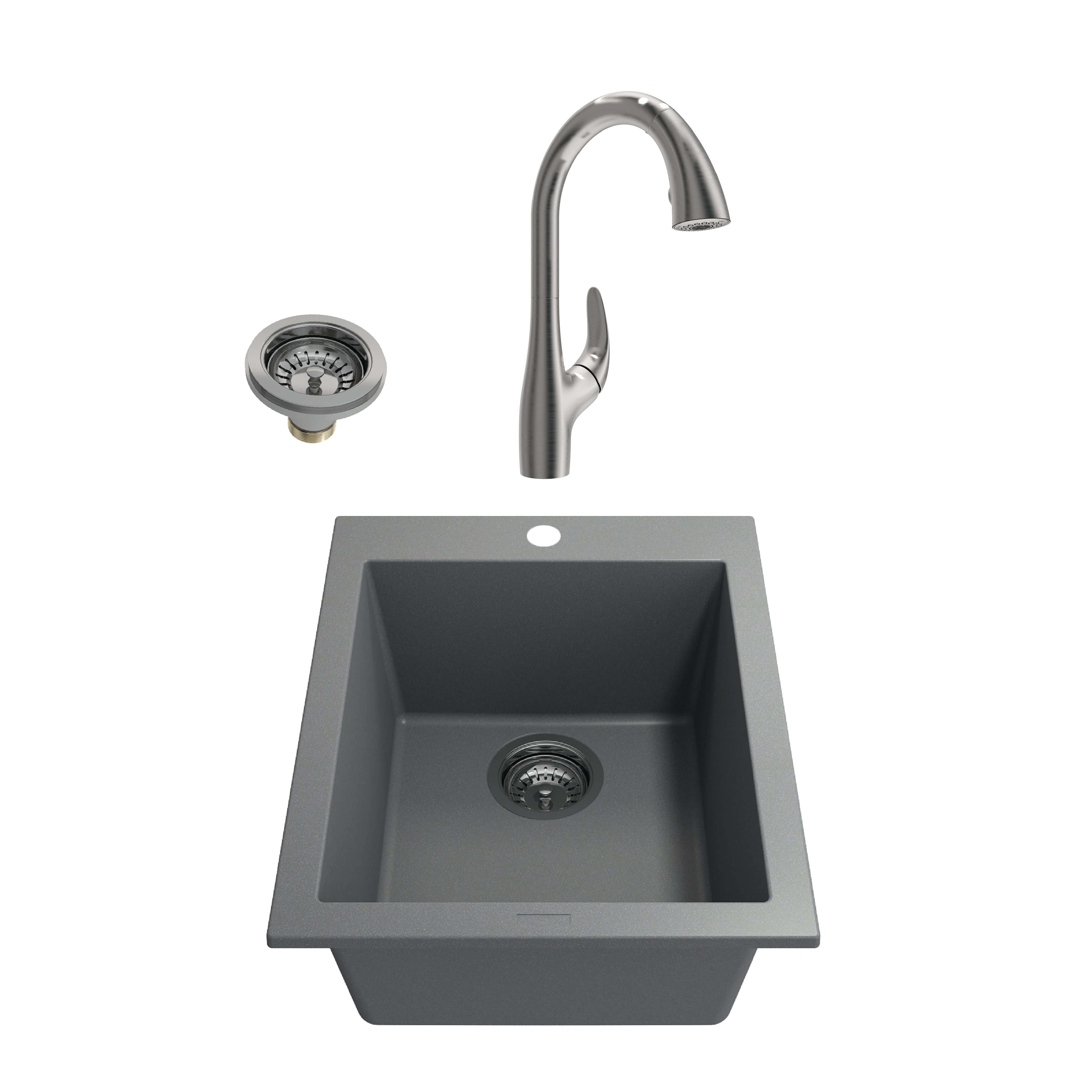 Alternate Image for BOCCHI Campino Uno 16" Concrete Gray Rectangle Granite Bar/Prep Sink Kit with Stainless Steel Faucet and Accessories, 1608-506-2024SS
