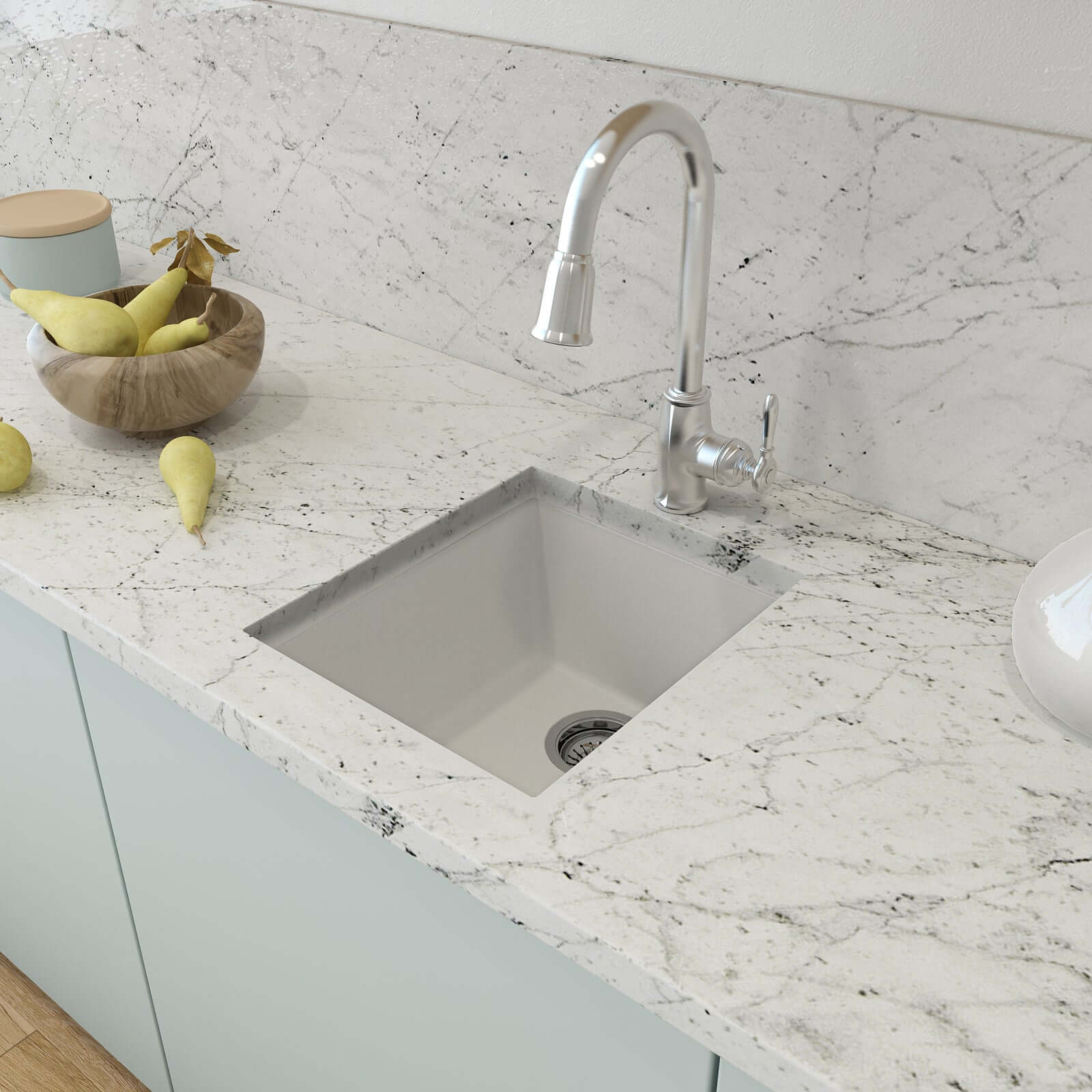Alternate Image for BOCCHI Campino Uno 16" Rectangle Granite Bar/Prep Sink with Accessories, Milk White, 1608-507-0126