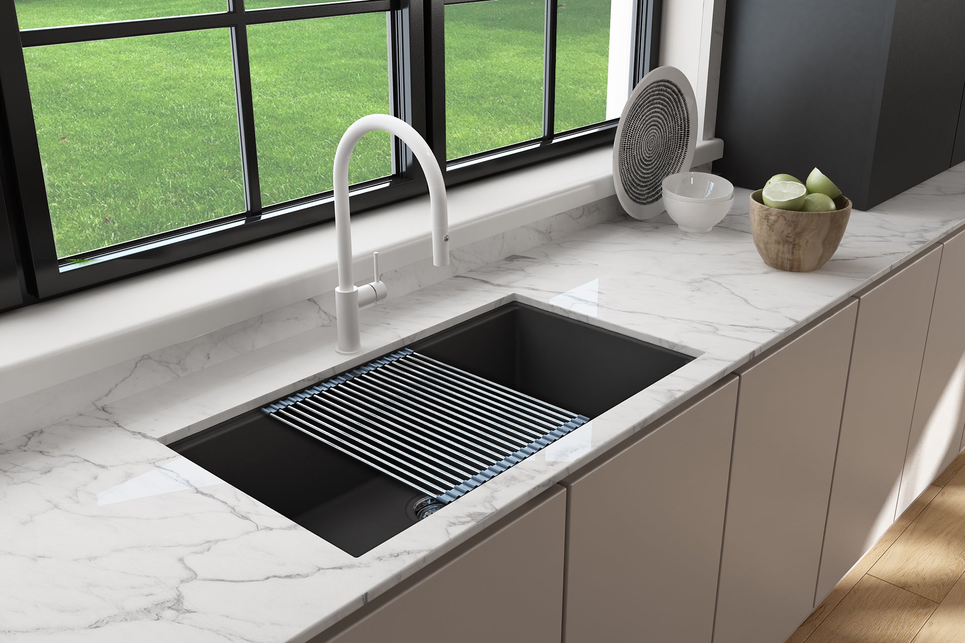 Alternate Image for BOCCHI Baveno Lux 33" Dual Mount Granite Workstation Kitchen Sink Kit with Accessories, Matte Black, 1616-504-0126HP