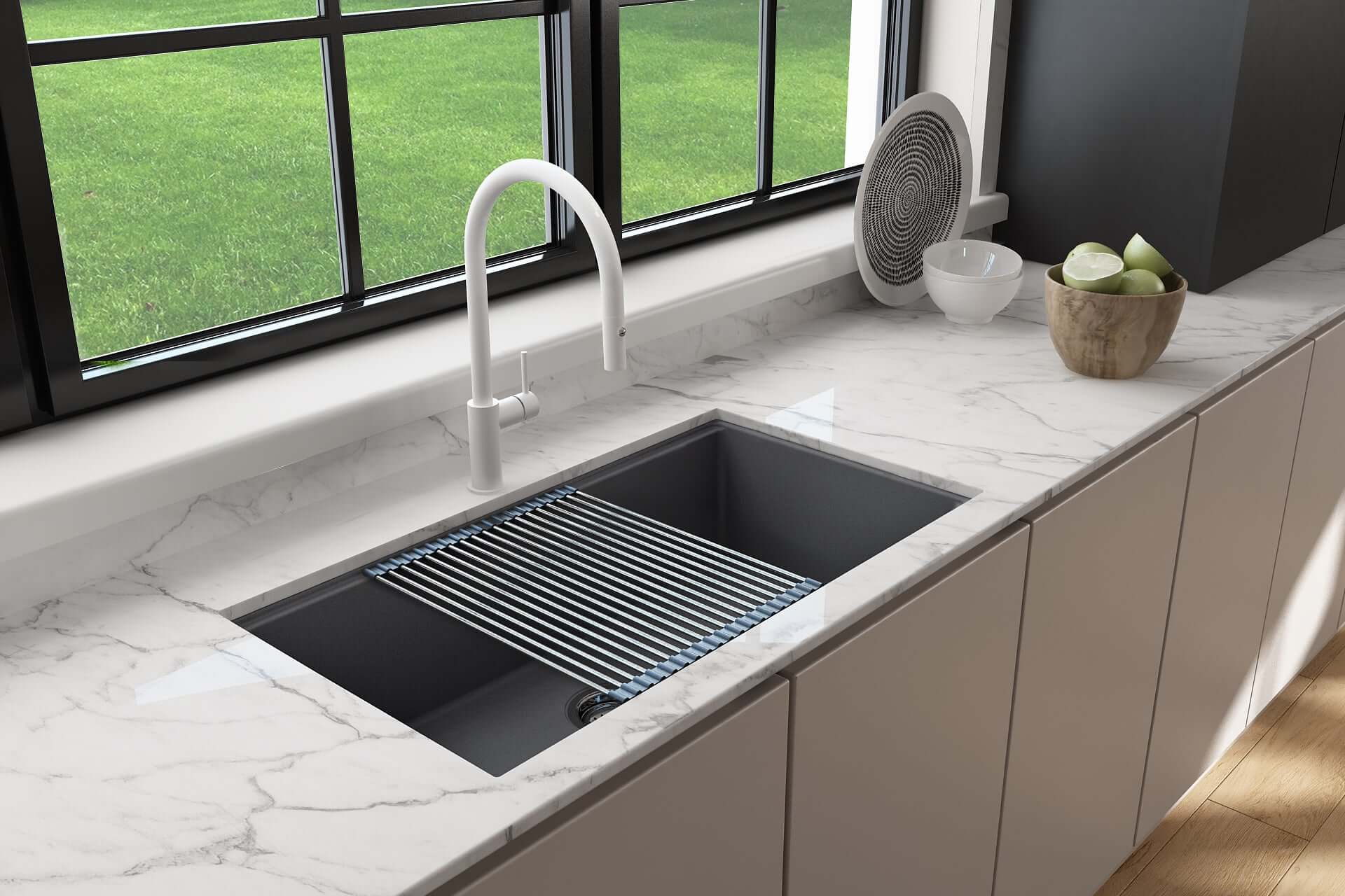 Alternate Image for BOCCHI Baveno Lux 33" Dual Mount Granite Workstation Kitchen Sink Kit with Accessories, Concrete Gray, 1616-506-0126