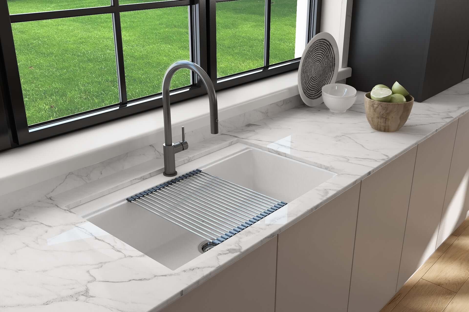 Alternate Image for BOCCHI Baveno Lux 34" Dual Mount Granite Workstation Kitchen Sink Kit with Accessories, Milk White, 1616-507-0126