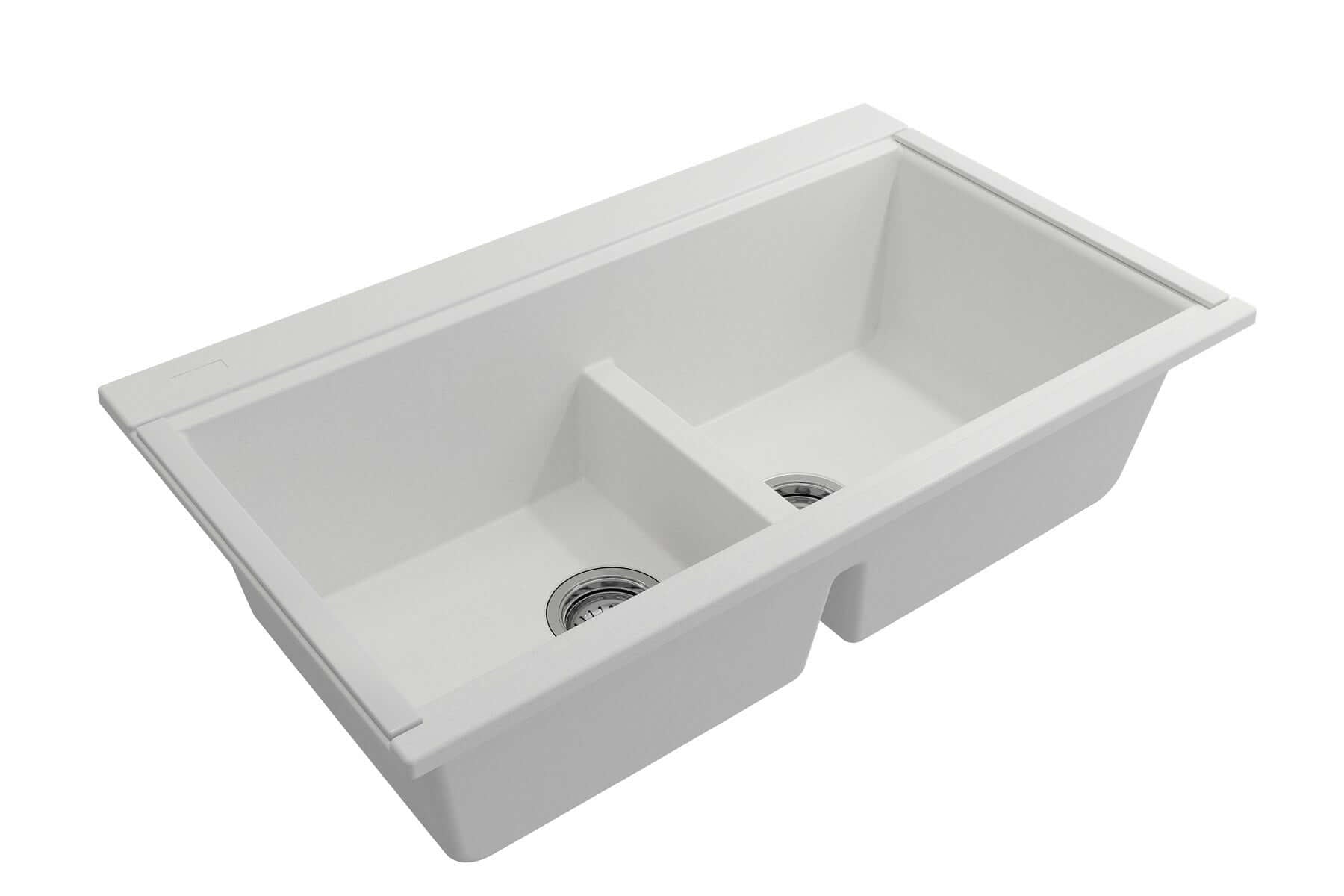 Alternate Image for BOCCHI Baveno Lux 34" Undermount Granite Workstation Kitchen Sink Kit with Accessories, 50/50 Double Bowl, Milk White, 1618-507-0126