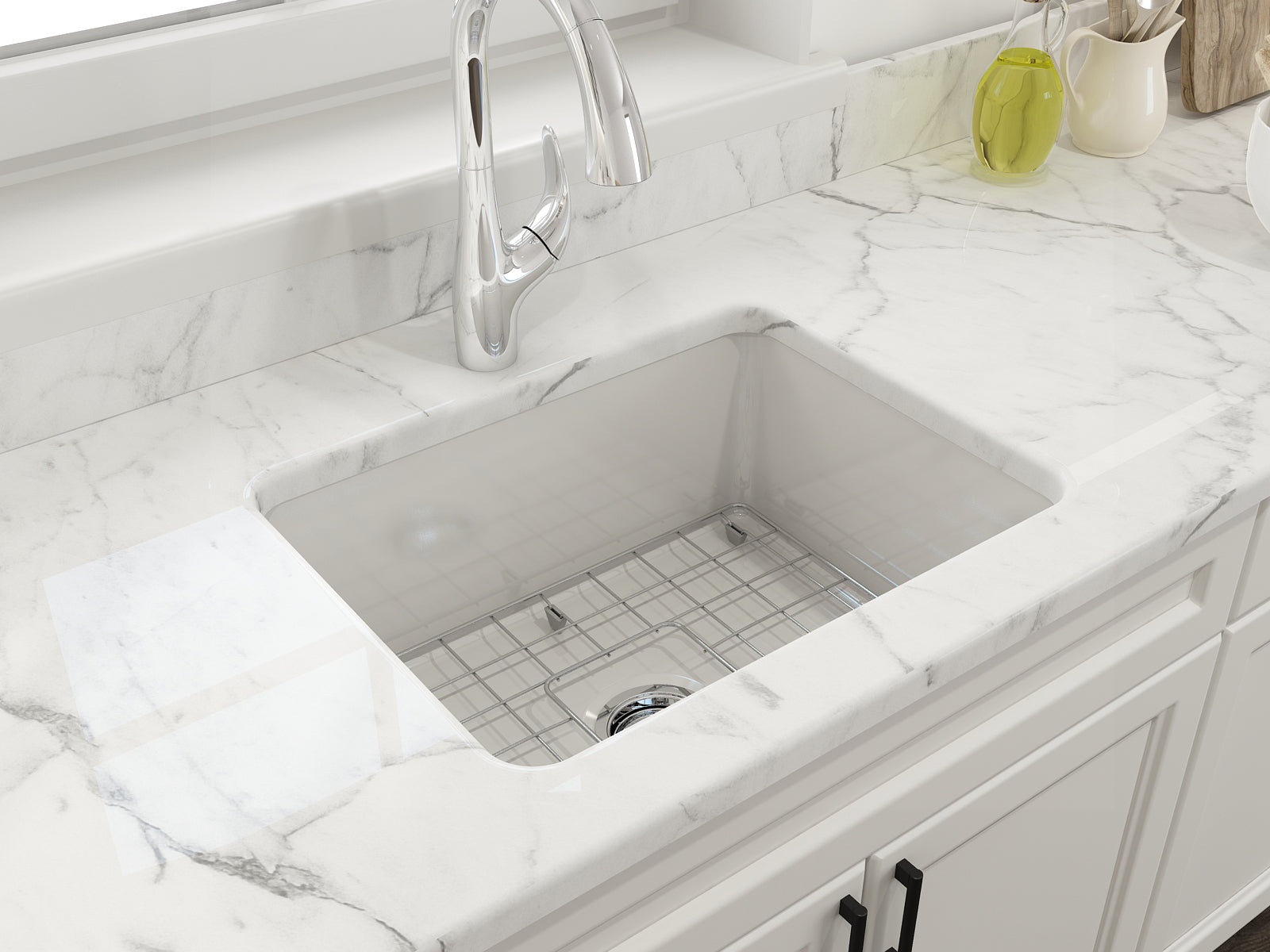 Alternate Image for BOCCHI Sotto 24" Dual Mount Fireclay Kitchen Sink Kit with Accessories, White, 1627-001-0120