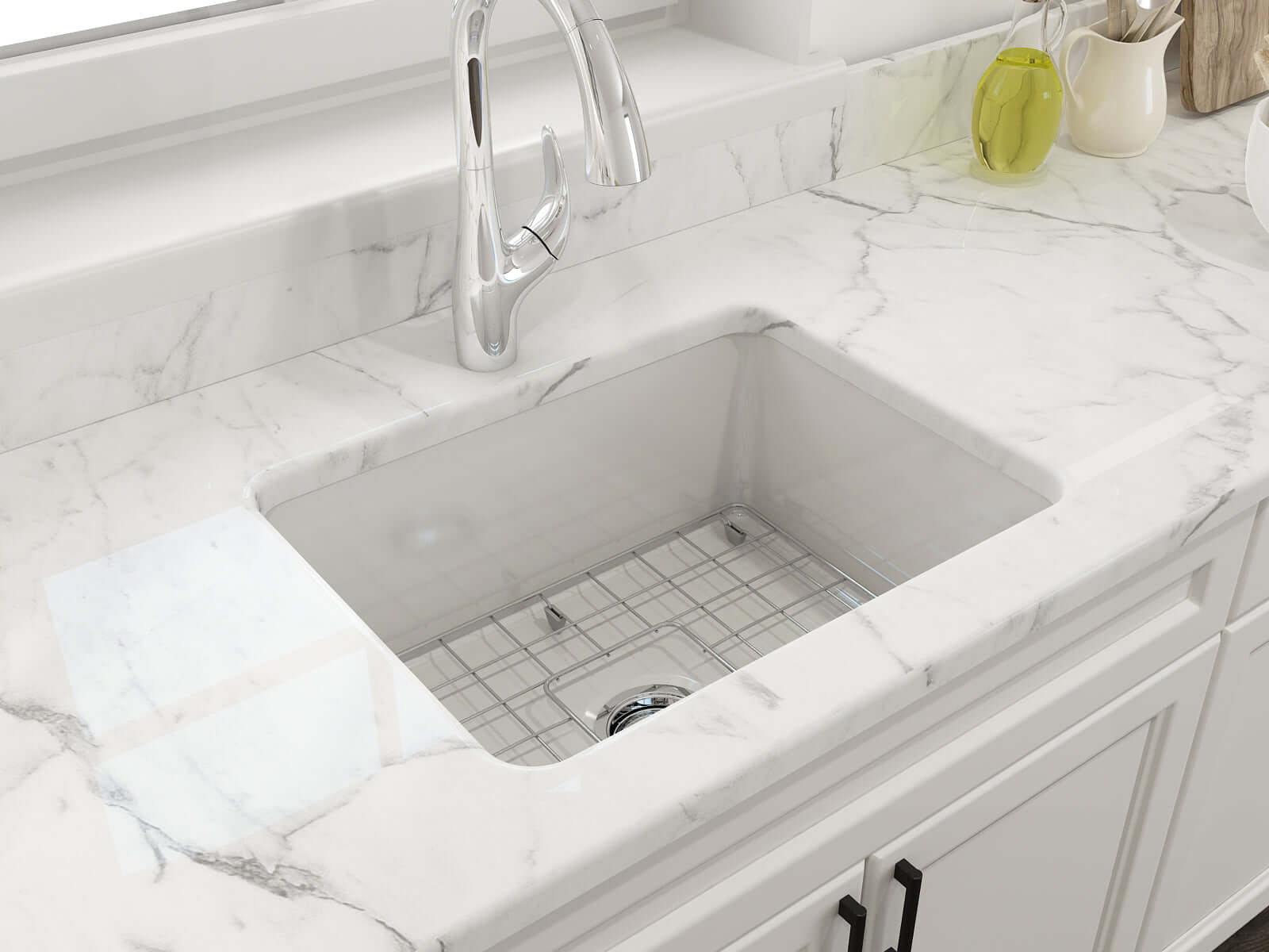 Alternate Image for BOCCHI Sotto 24" Dual Mount Fireclay Kitchen Sink Kit with Accessories, White, 1627-001-0120