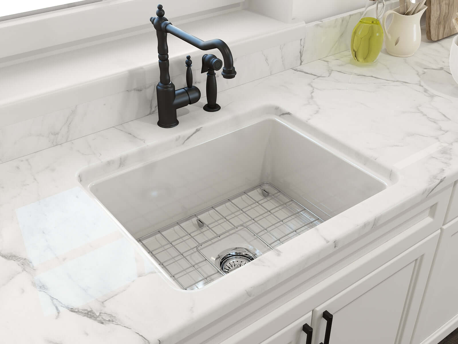 Alternate Image for BOCCHI Sotto 24" Dual Mount Fireclay Kitchen Sink Kit with Accessories, White, 1627-001-0120