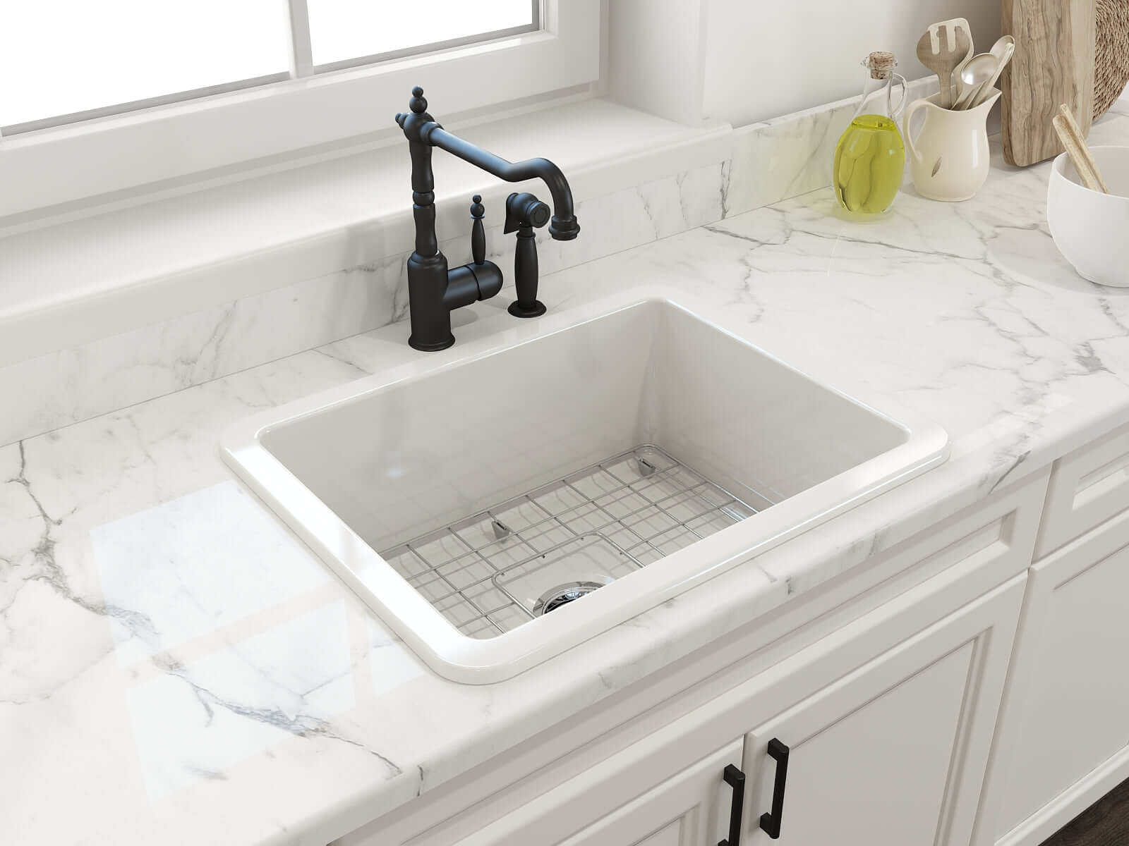Alternate Image for BOCCHI Sotto 24" Dual Mount Fireclay Kitchen Sink Kit with Accessories, White, 1627-001-0120