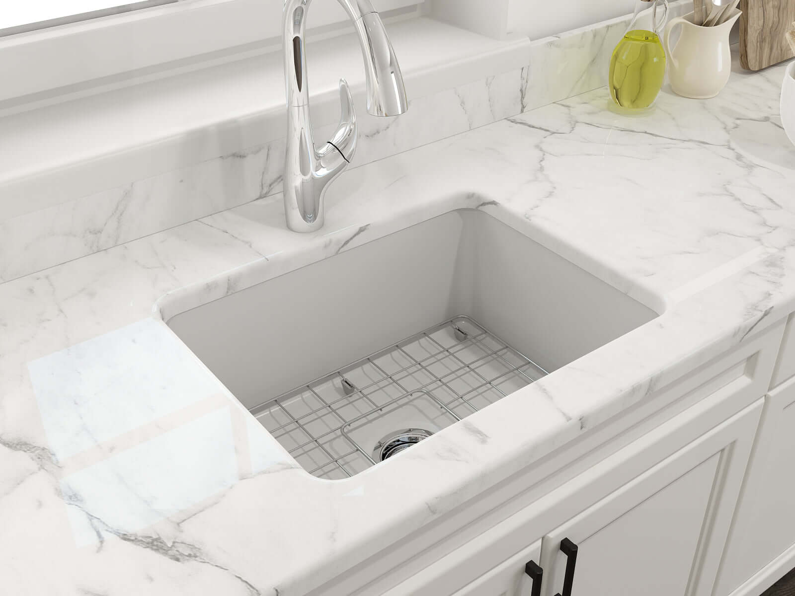 Alternate Image for BOCCHI Sotto 24" Dual Mount Fireclay Kitchen Sink Kit with Accessories, Matte White, 1627-002-0120